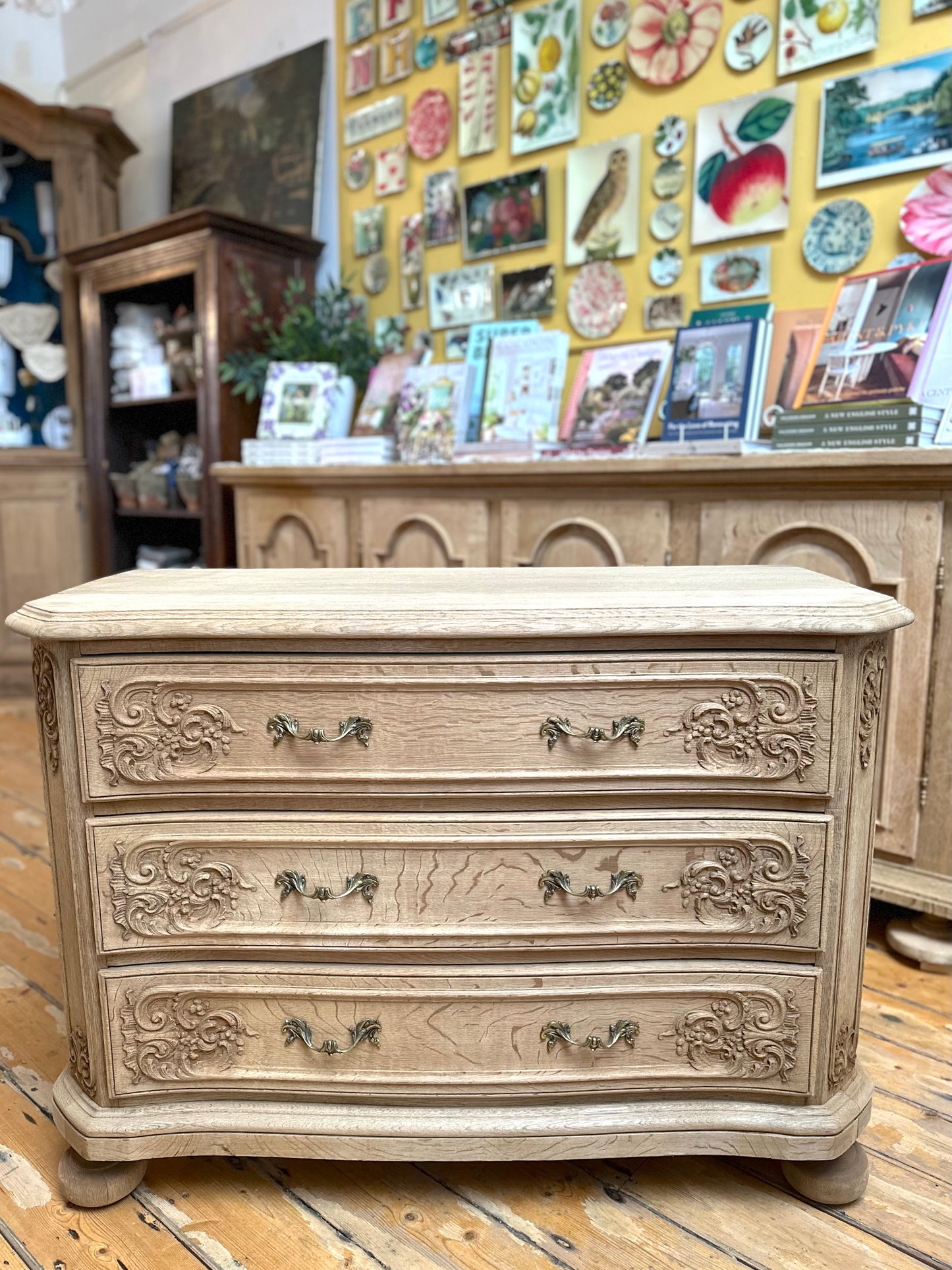 Antique French Solid Oak 3 Drawer Commode