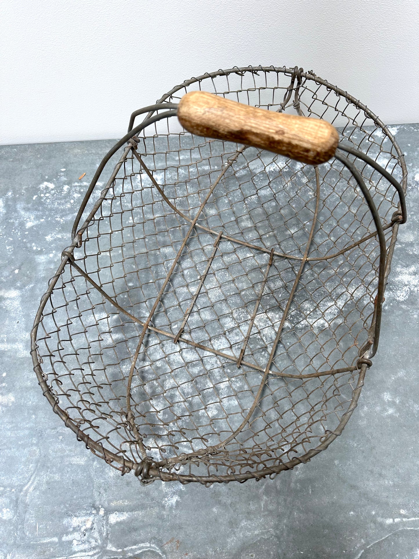 Antique French Woven Metal Harvest Basket