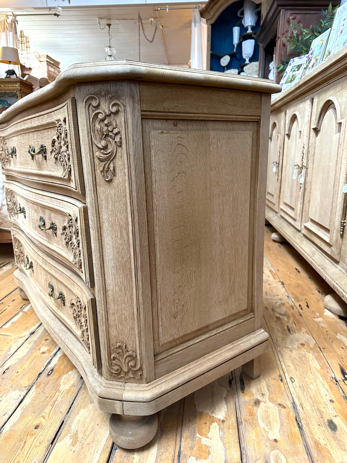 Antique French Solid Oak 3 Drawer Commode