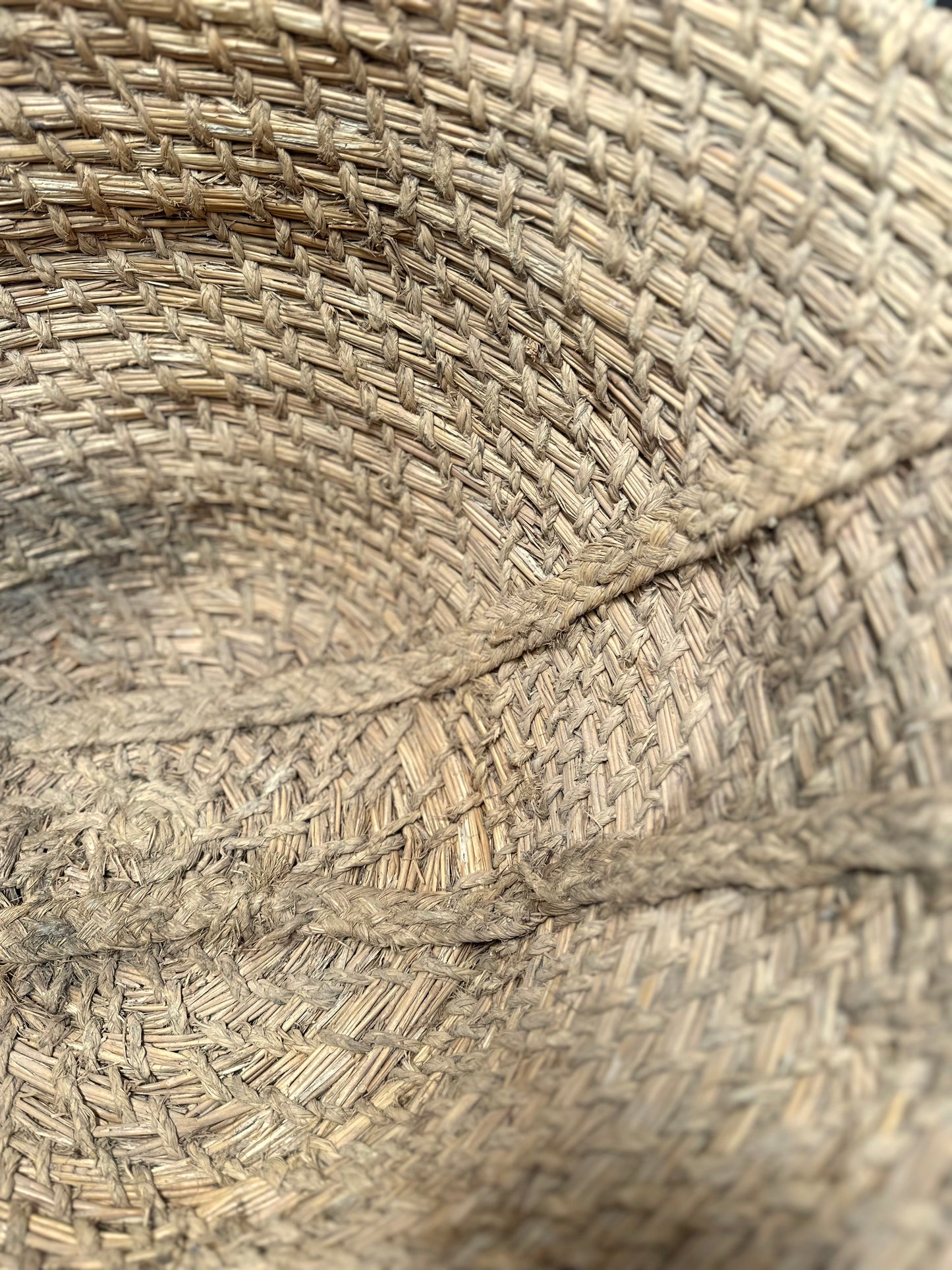 Antique French Woven Straw & Raffia Oval Basket