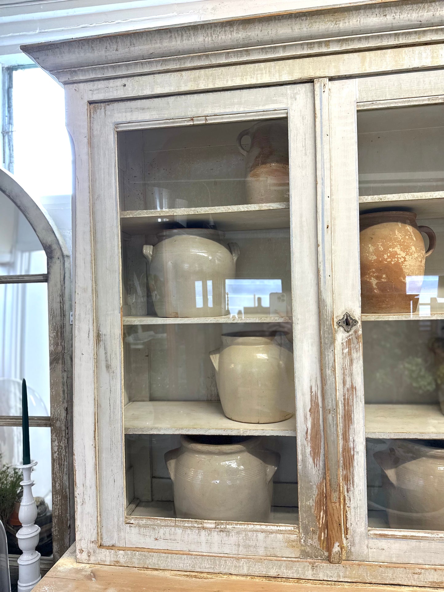 Antique French Rustic Painted Vitrine