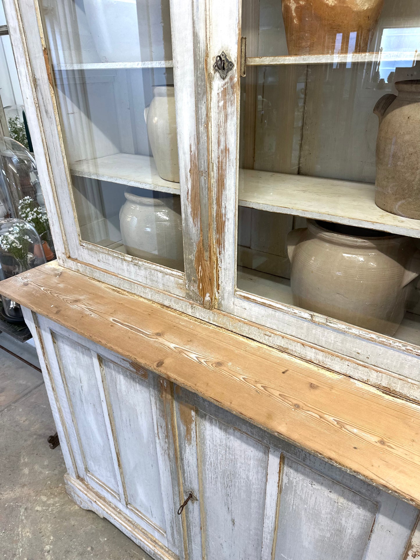 Antique French Rustic Painted Vitrine