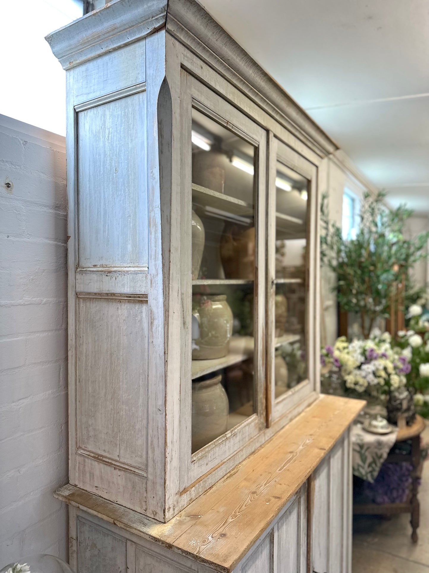 Antique French Rustic Painted Vitrine