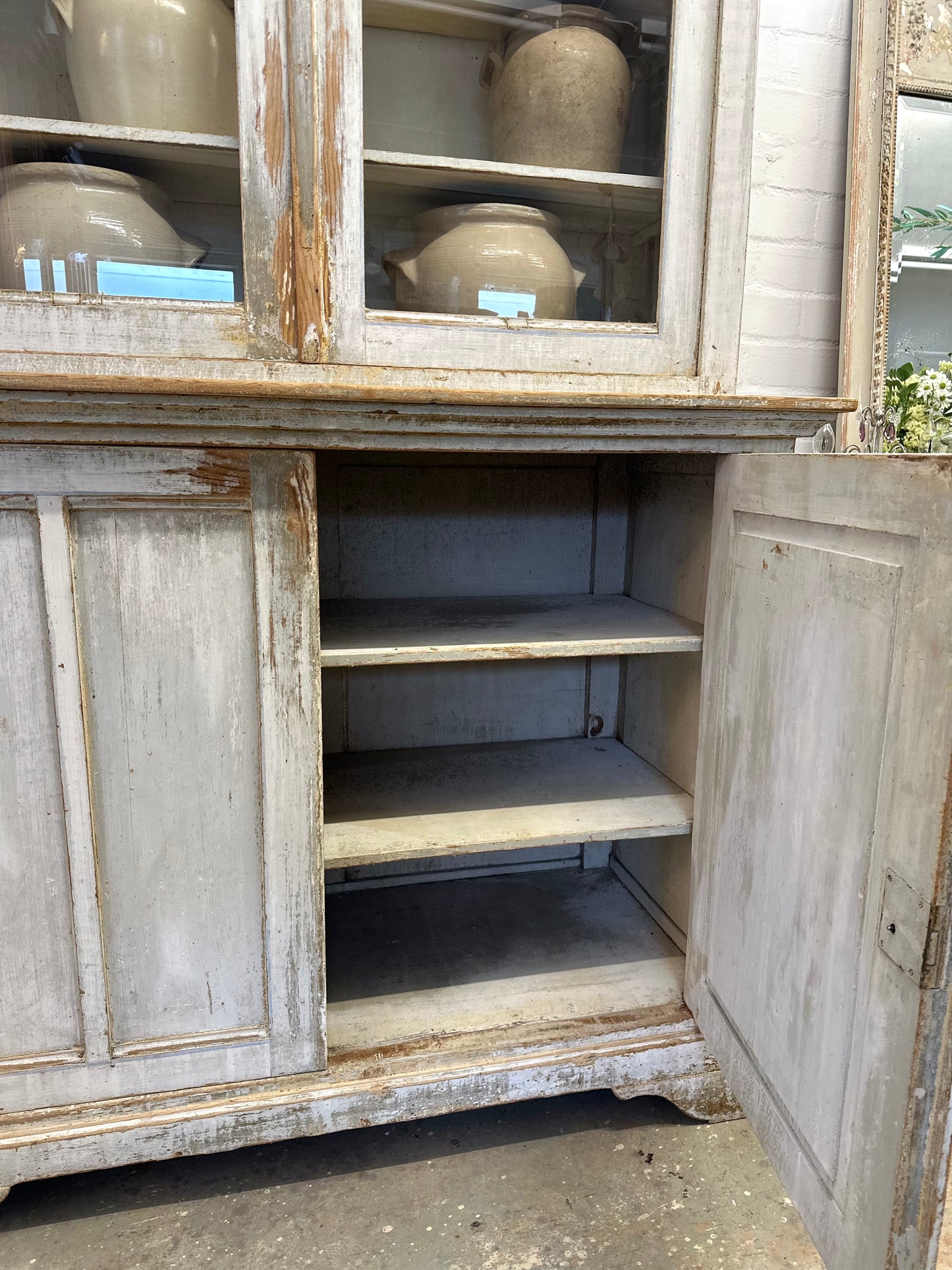 Antique French Rustic Painted Vitrine