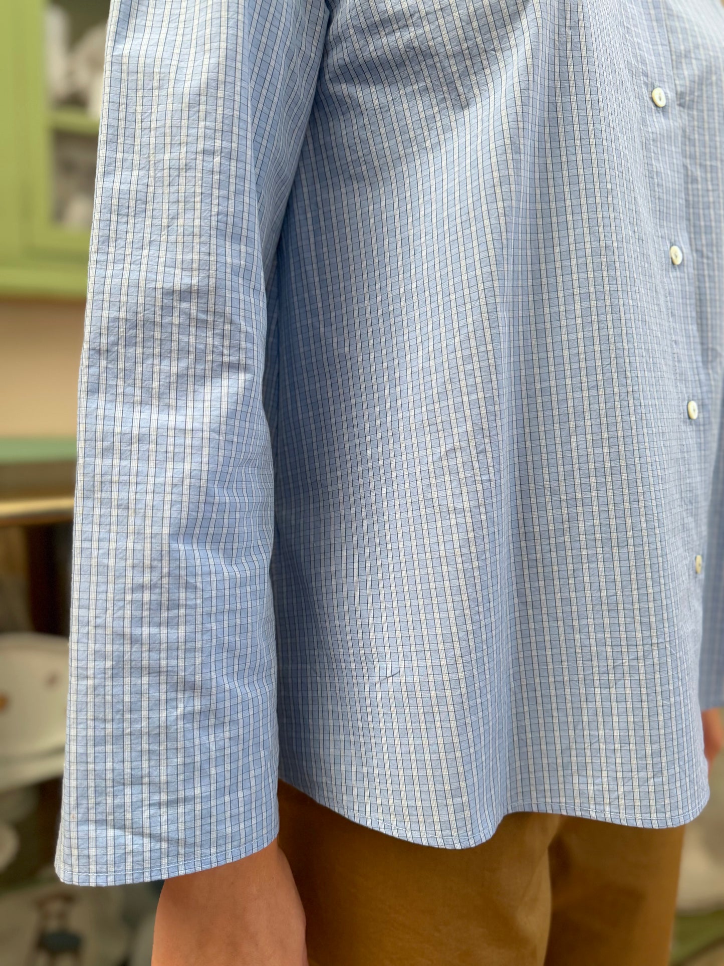 Minina Button Up Cotton Shirt - Blue Check