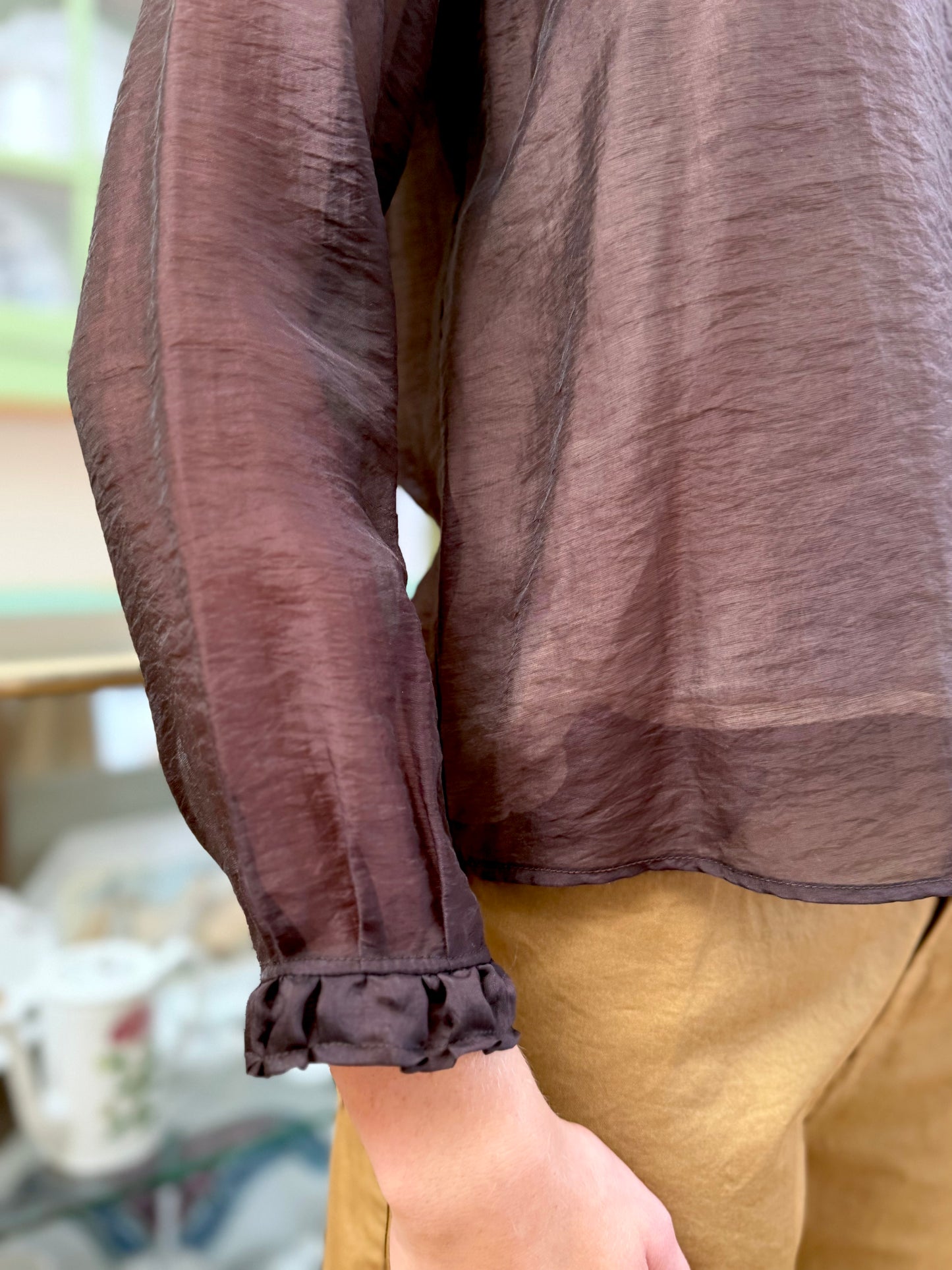 Minina Japanese Organza Button Up Shirt - Brown