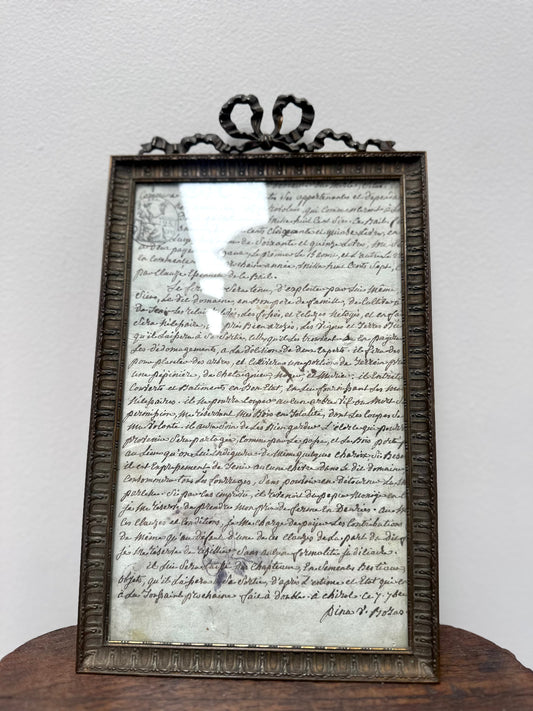 Antique French Large Brass Photo Frame with Bow