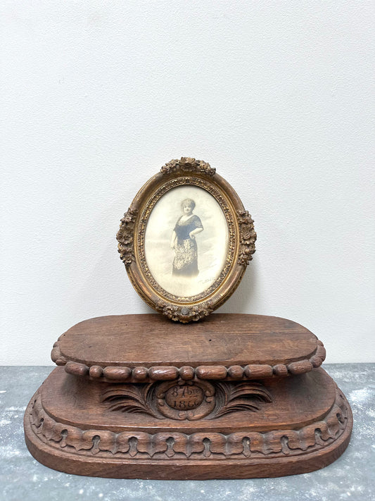 Antique French Oval Floral Photo Frame with Portrait