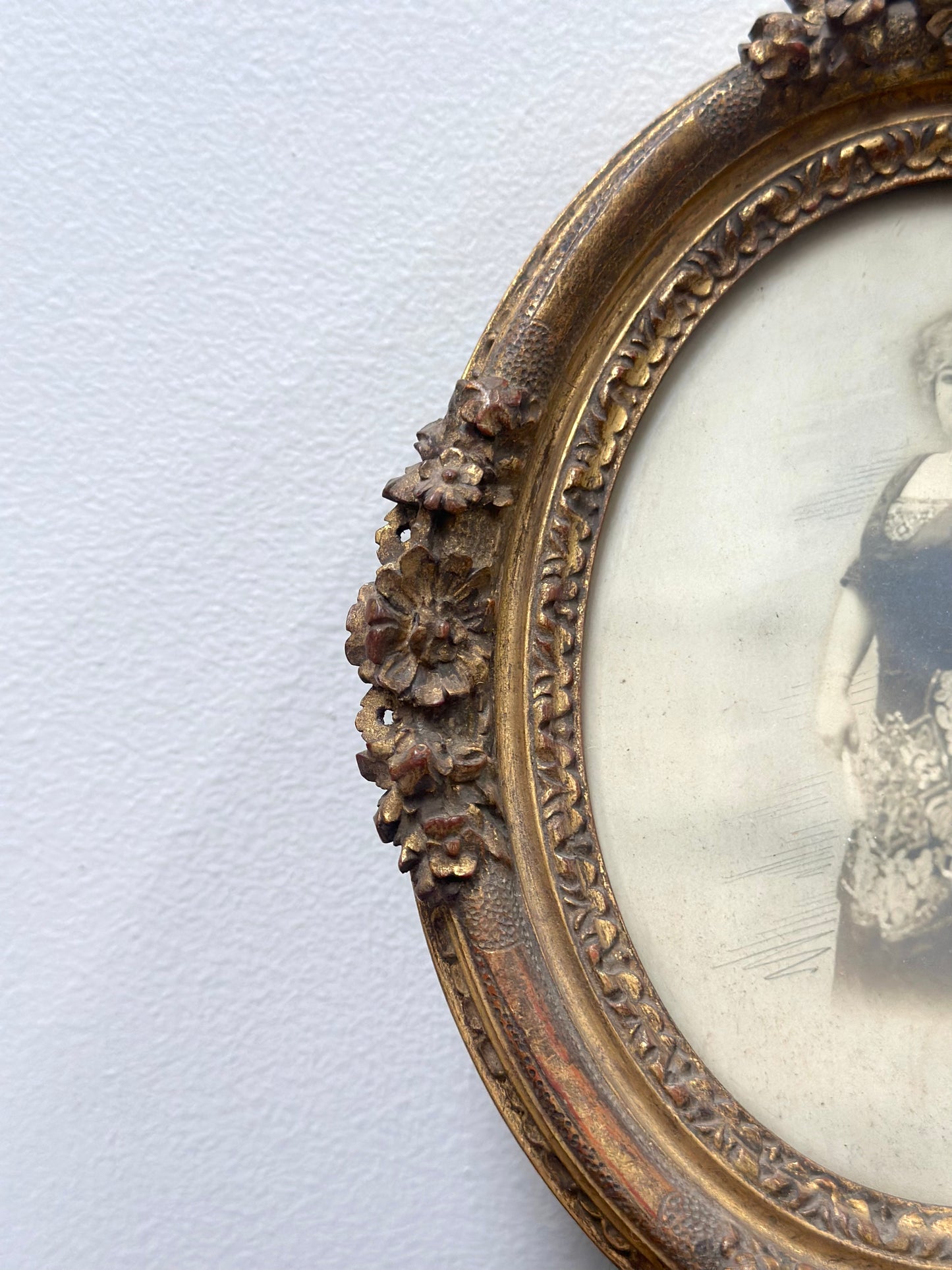 Antique French Oval Floral Photo Frame with Portrait