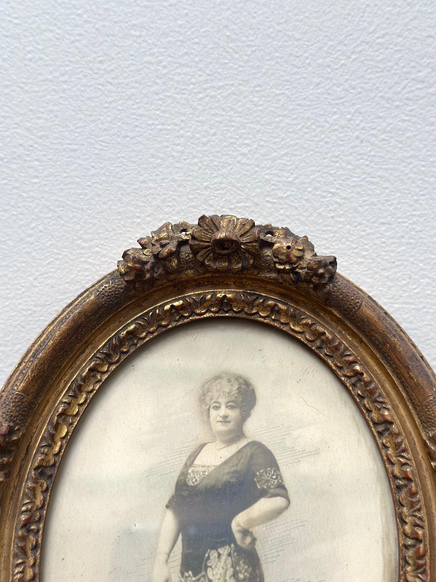 Antique French Oval Floral Photo Frame with Portrait