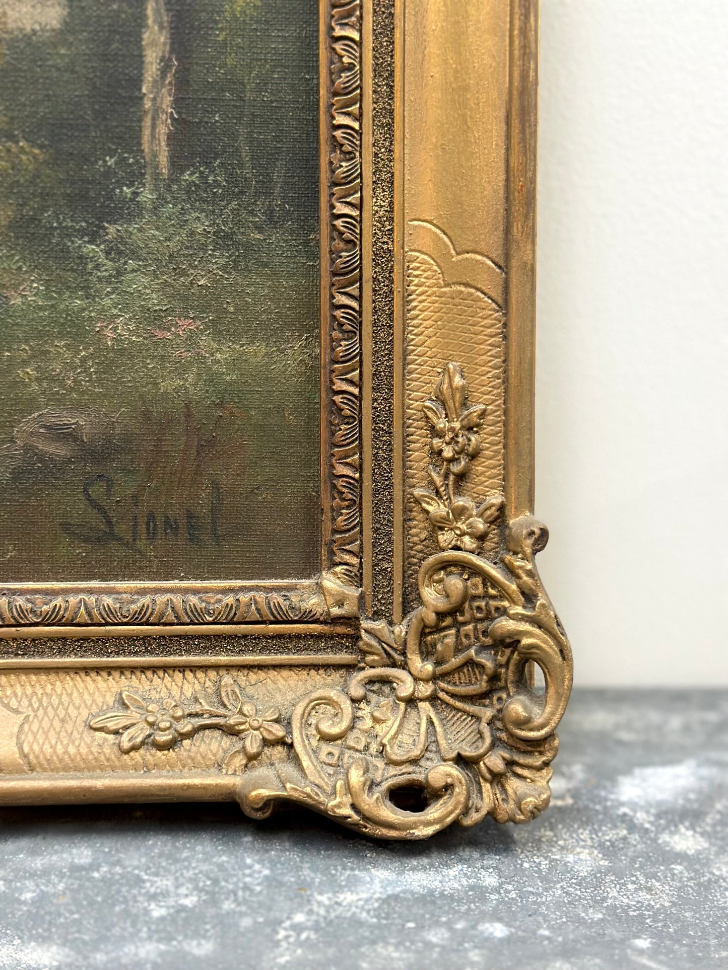 Antique French Gilt Framed Countryside Oil Painting