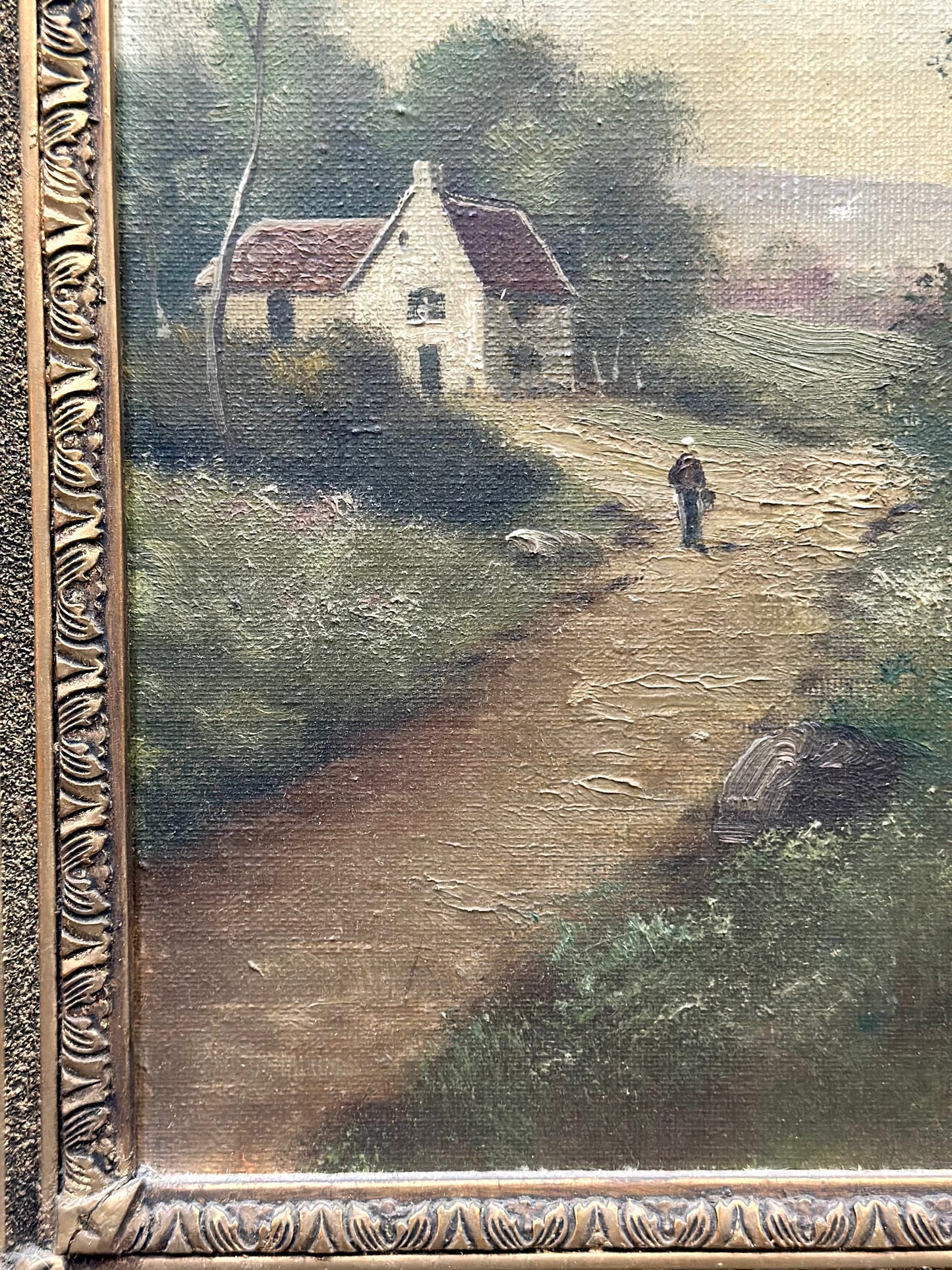 Antique French Gilt Framed Countryside Oil Painting