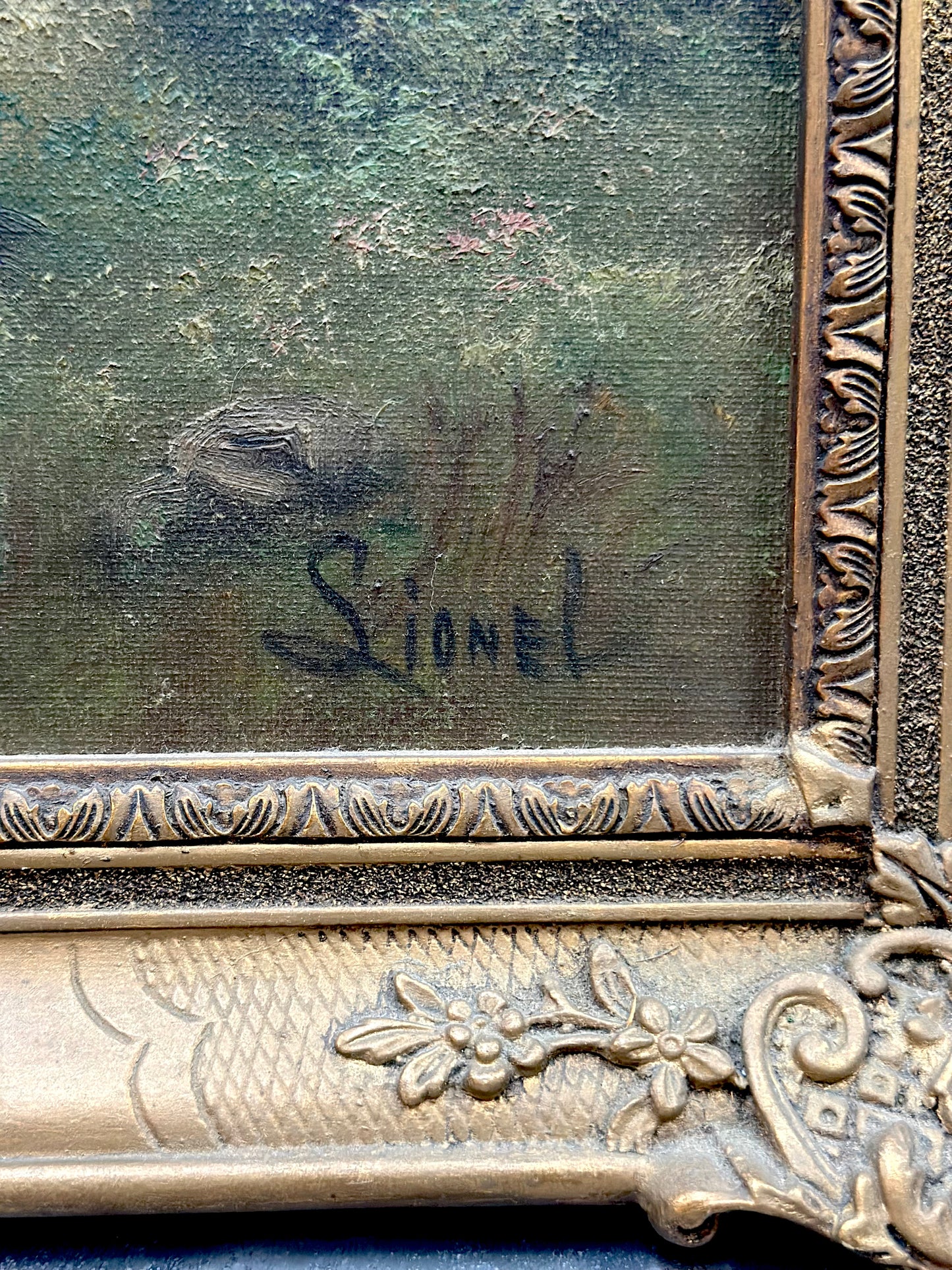 Antique French Gilt Framed Countryside Oil Painting