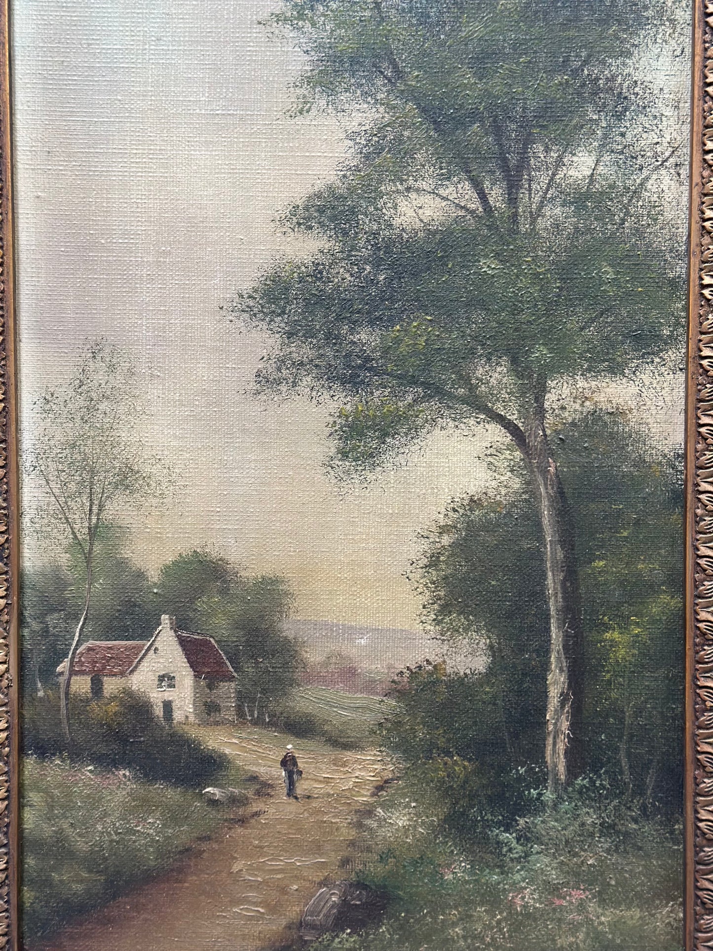 Antique French Gilt Framed Countryside Oil Painting