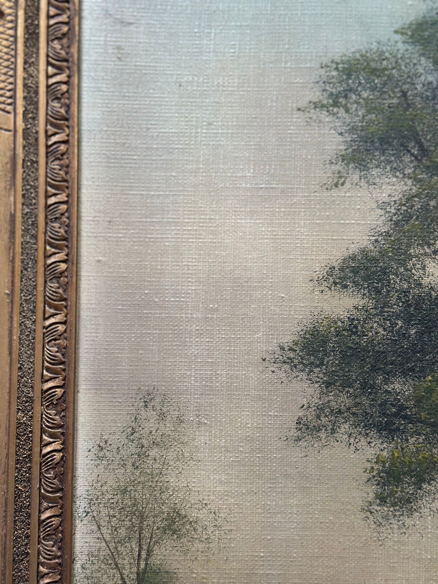 Antique French Gilt Framed Countryside Oil Painting