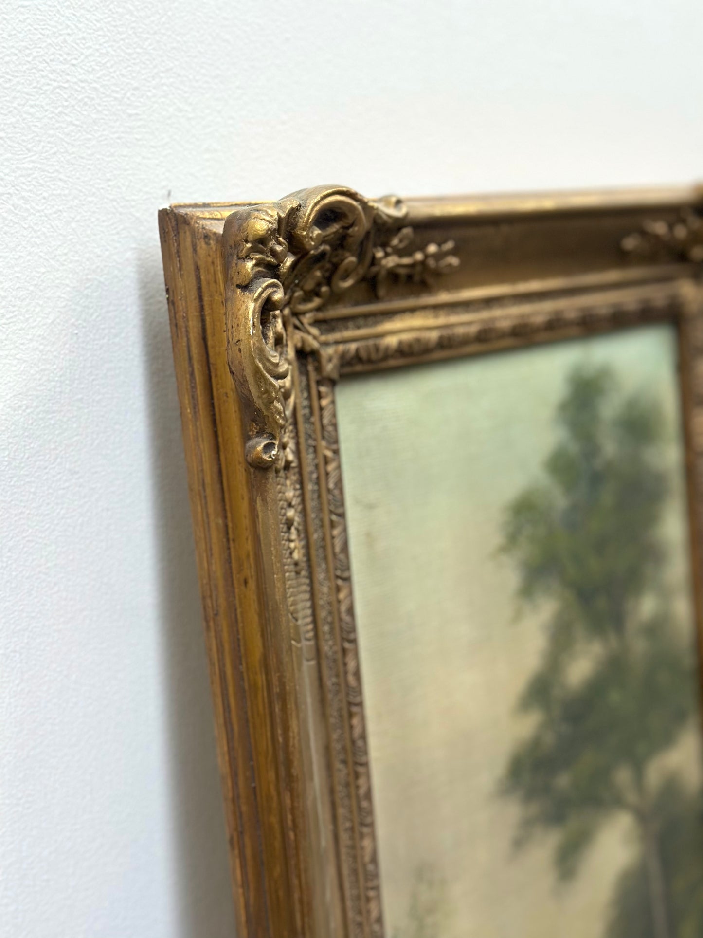 Antique French Gilt Framed Countryside Oil Painting