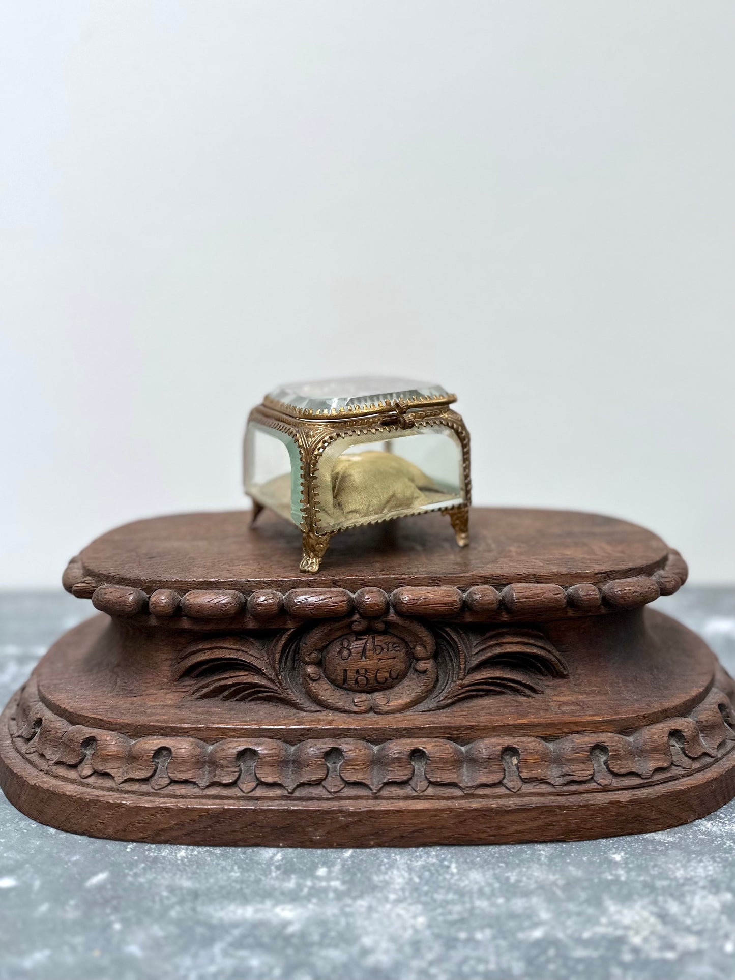Antique French 'Boîte à Bijoux' Glass Jewellery Box - Square - Green
