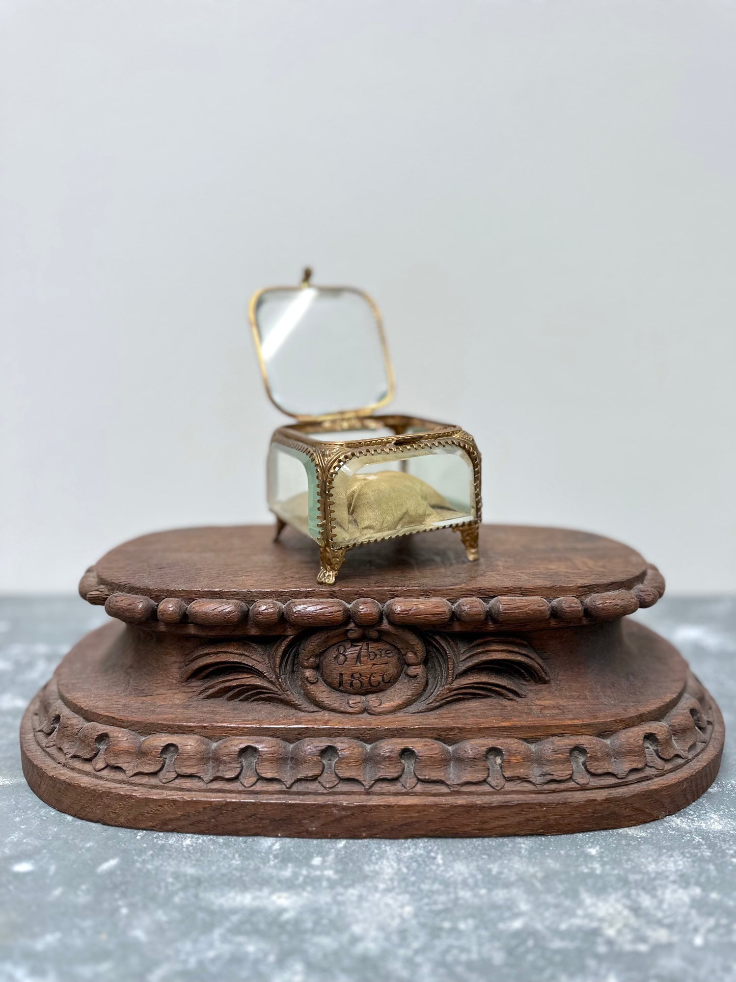 Antique French 'Boîte à Bijoux' Glass Jewellery Box - Square - Green