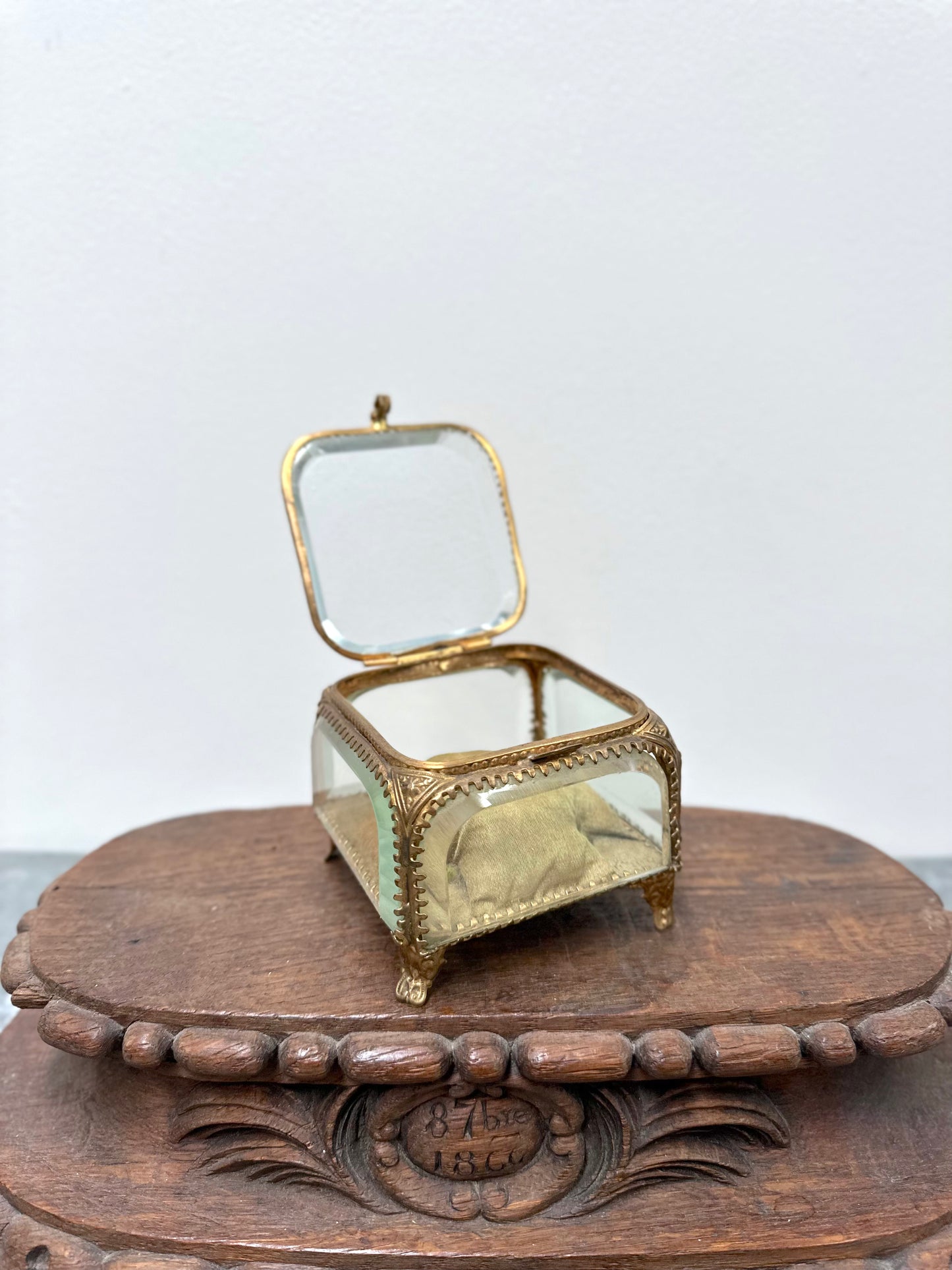 Antique French 'Boîte à Bijoux' Glass Jewellery Box - Square - Green
