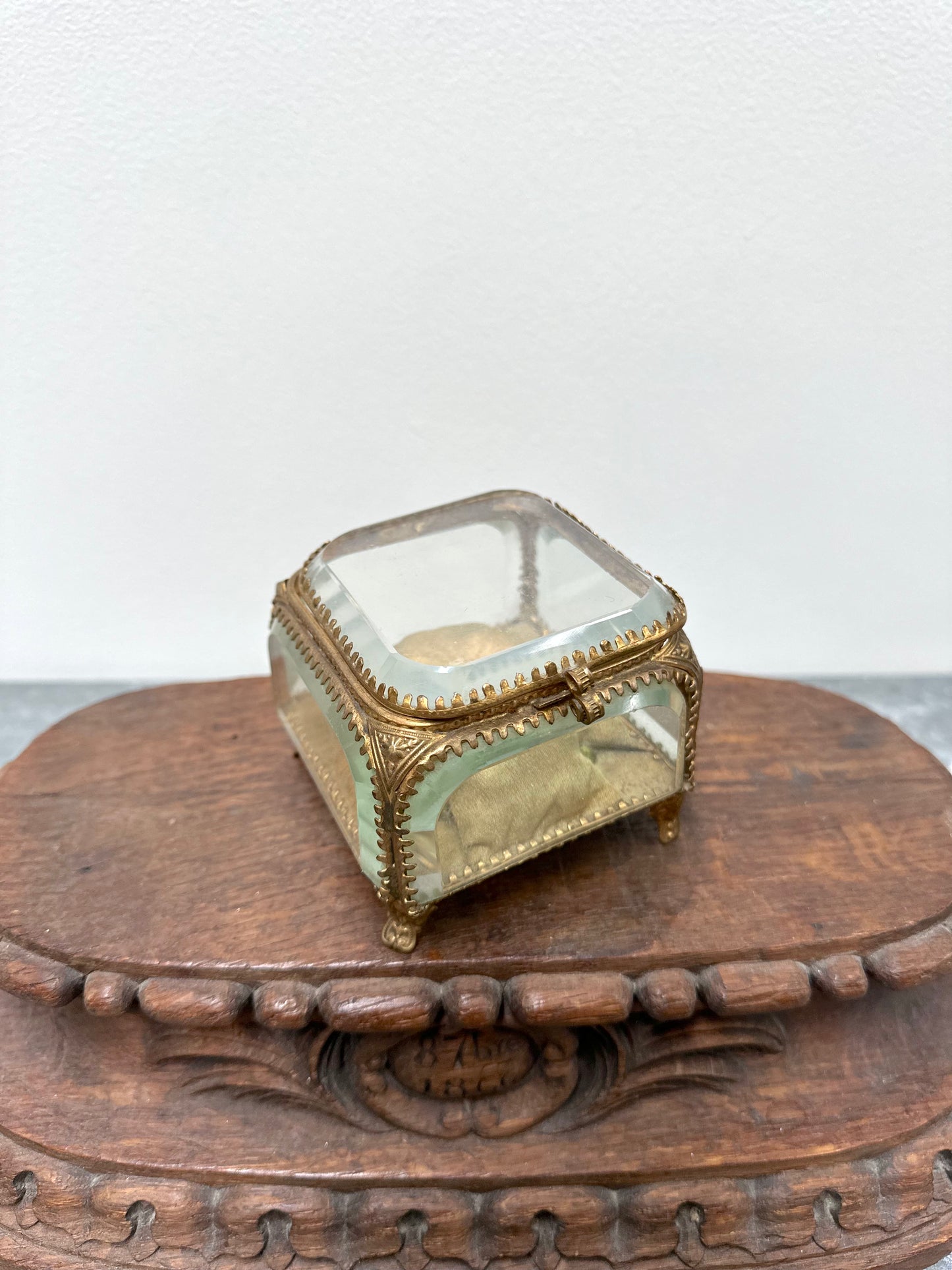 Antique French 'Boîte à Bijoux' Glass Jewellery Box - Square - Green