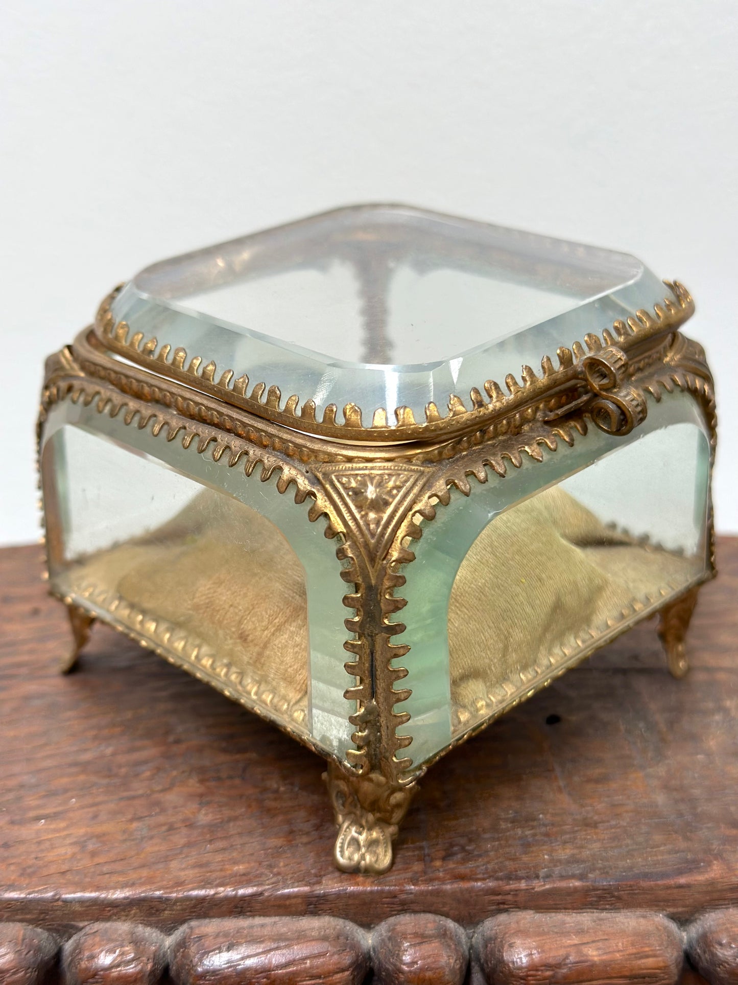 Antique French 'Boîte à Bijoux' Glass Jewellery Box - Square - Green