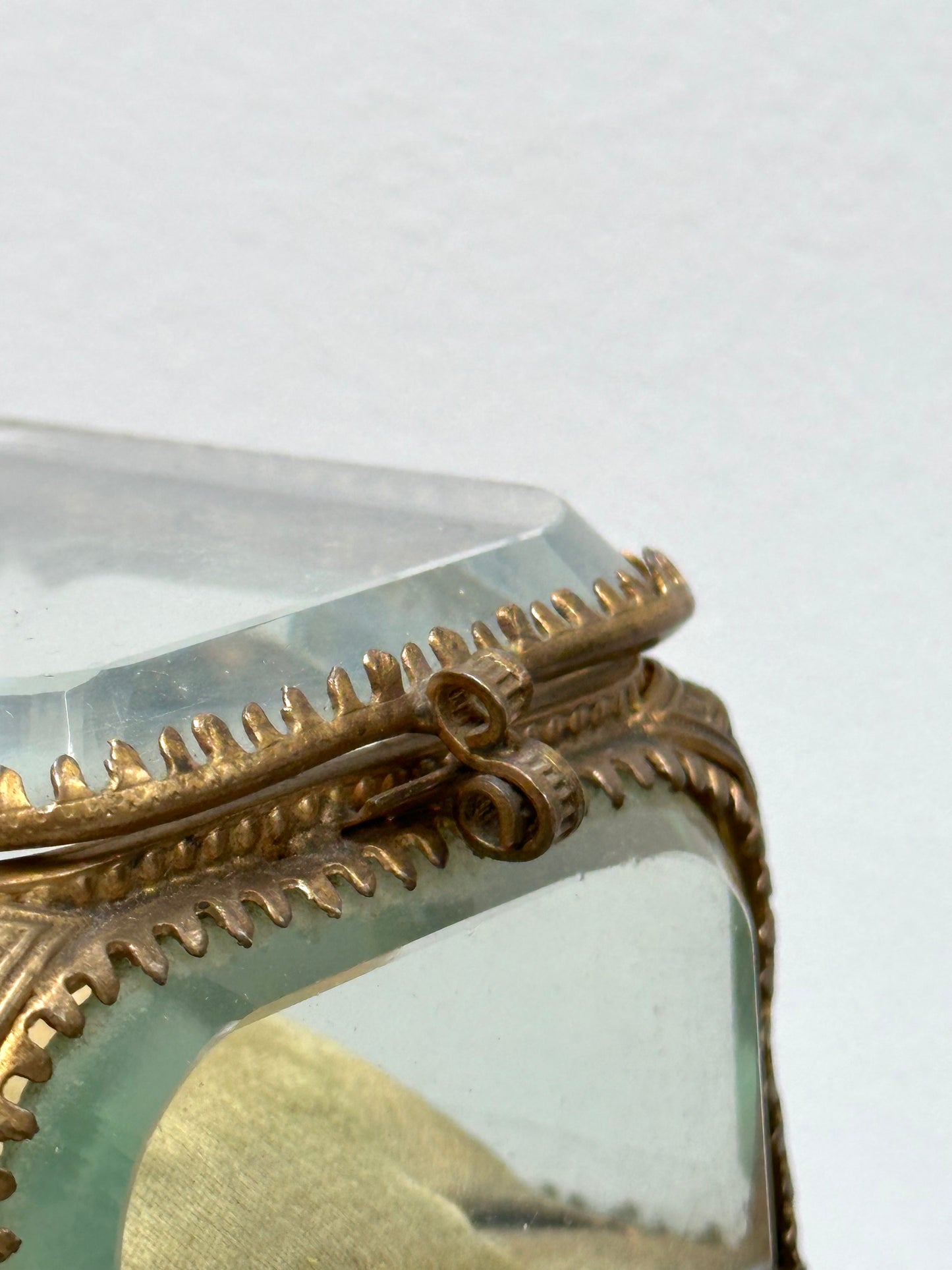 Antique French 'Boîte à Bijoux' Glass Jewellery Box - Square - Green