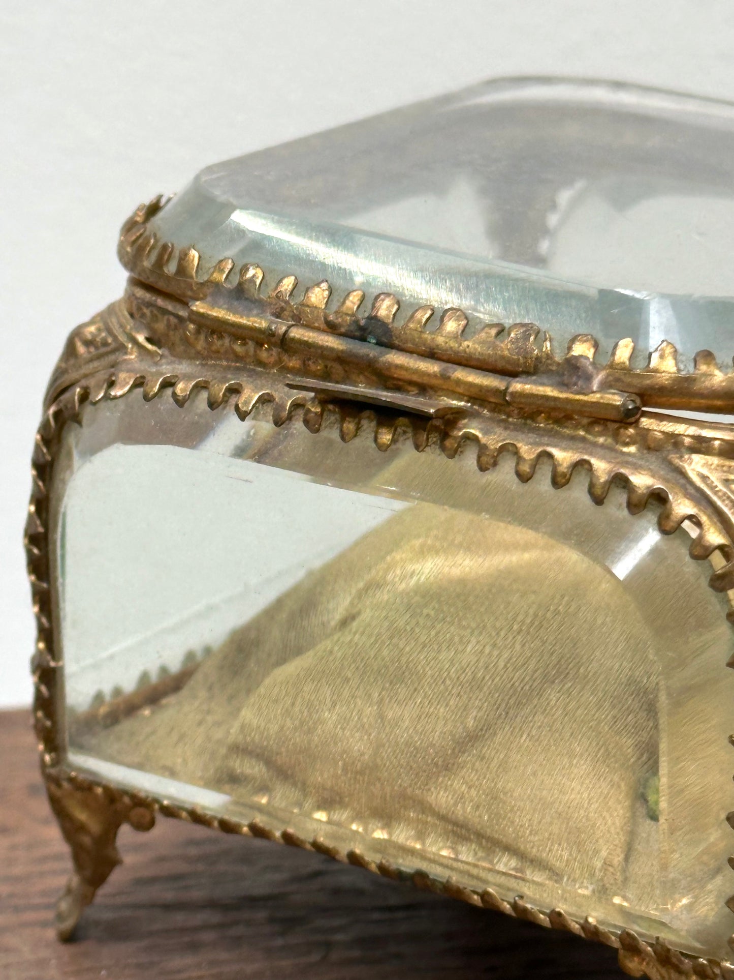 Antique French 'Boîte à Bijoux' Glass Jewellery Box - Square - Green
