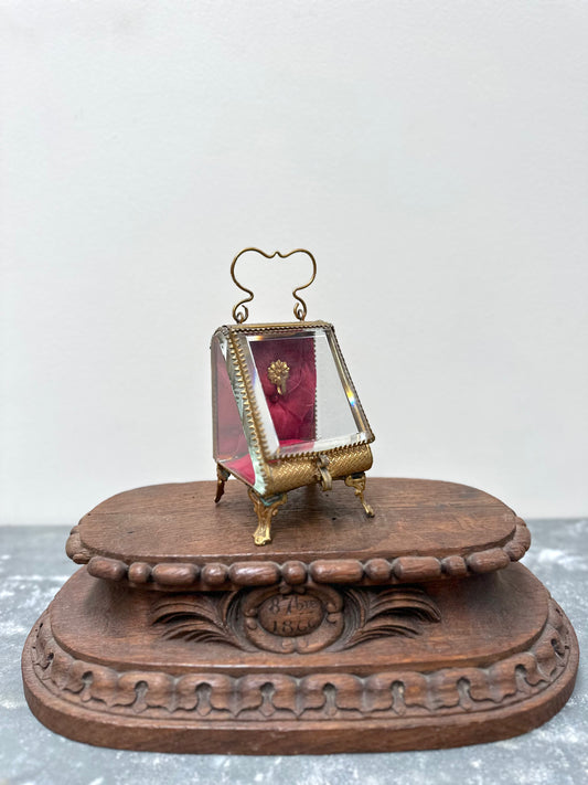 Antique French 'Boîte à Bijoux' Glass Jewellery Box - Triangle - Red