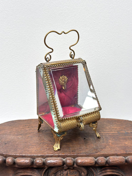 Antique French 'Boîte à Bijoux' Glass Jewellery Box - Triangle - Red