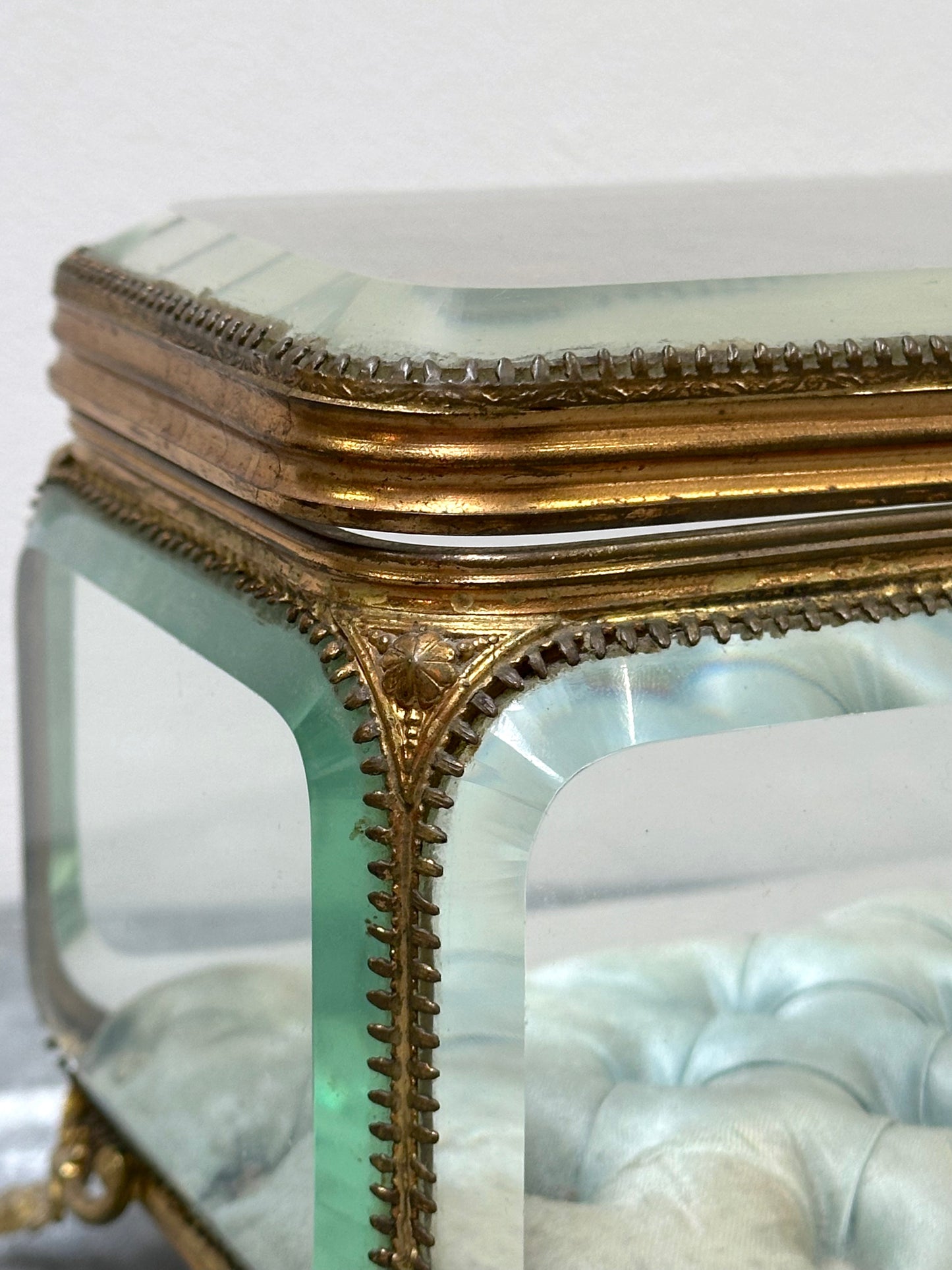 Antique French 'Boîte à Bijoux' Glass Jewellery Box - Extra Large Blue