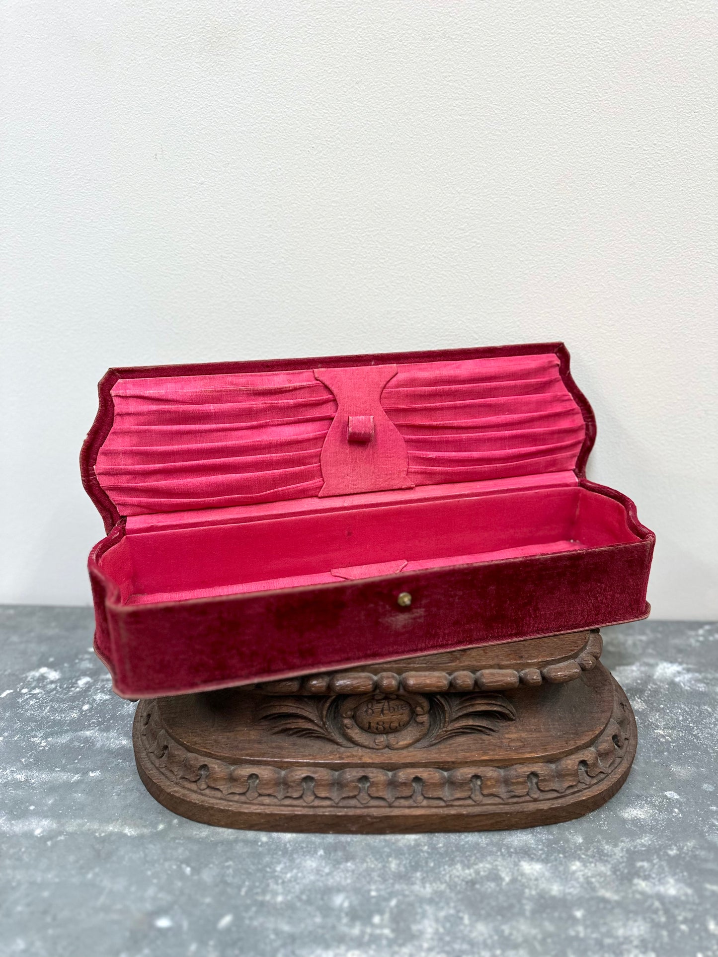 Antique French Raspberry Velvet Boudoir Box