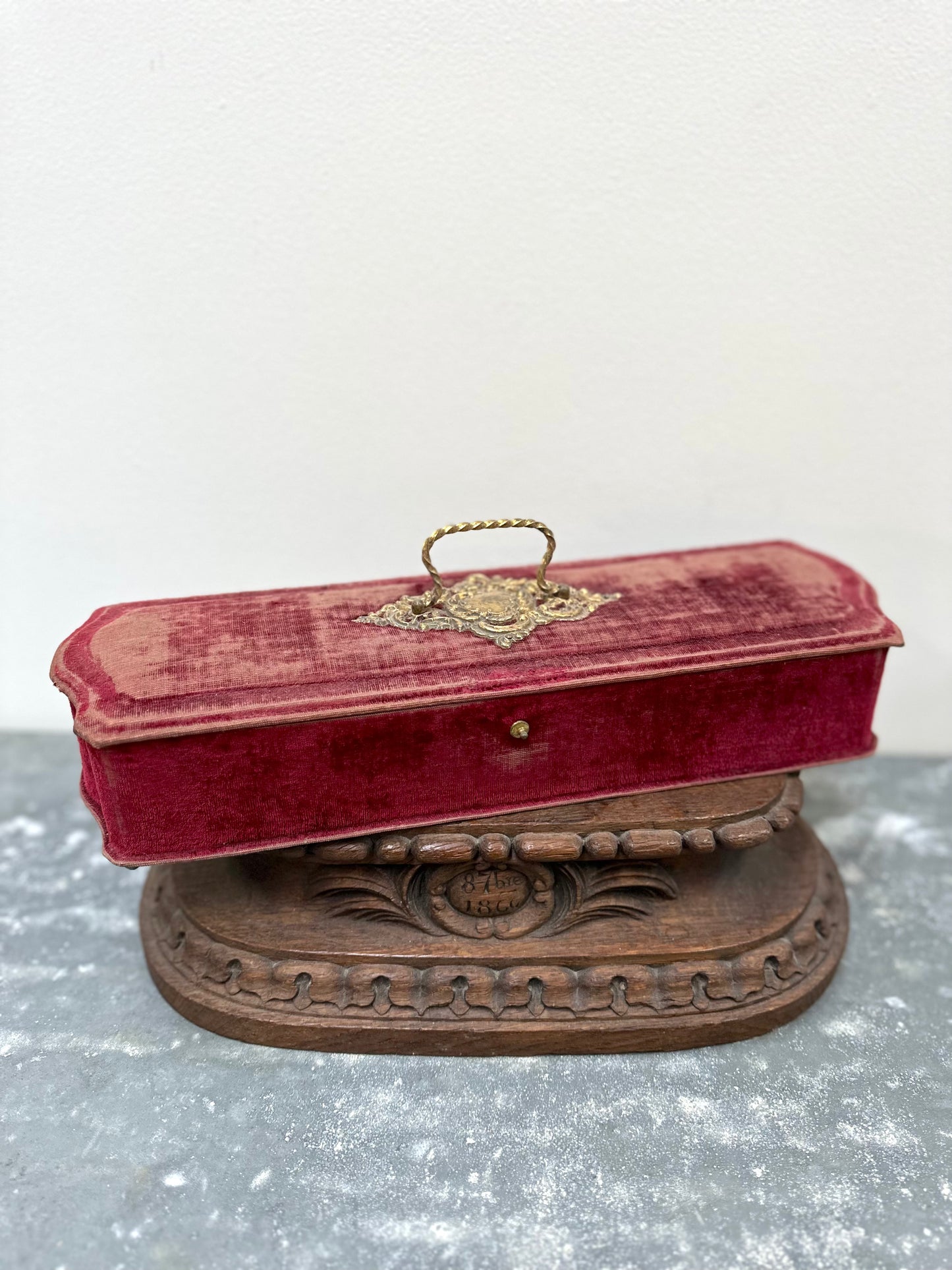 Antique French Raspberry Velvet Boudoir Box