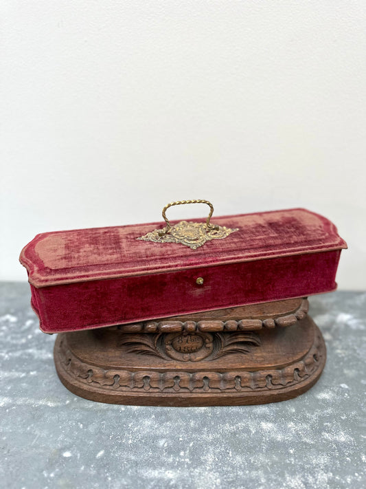 Antique French Raspberry Velvet Boudoir Box
