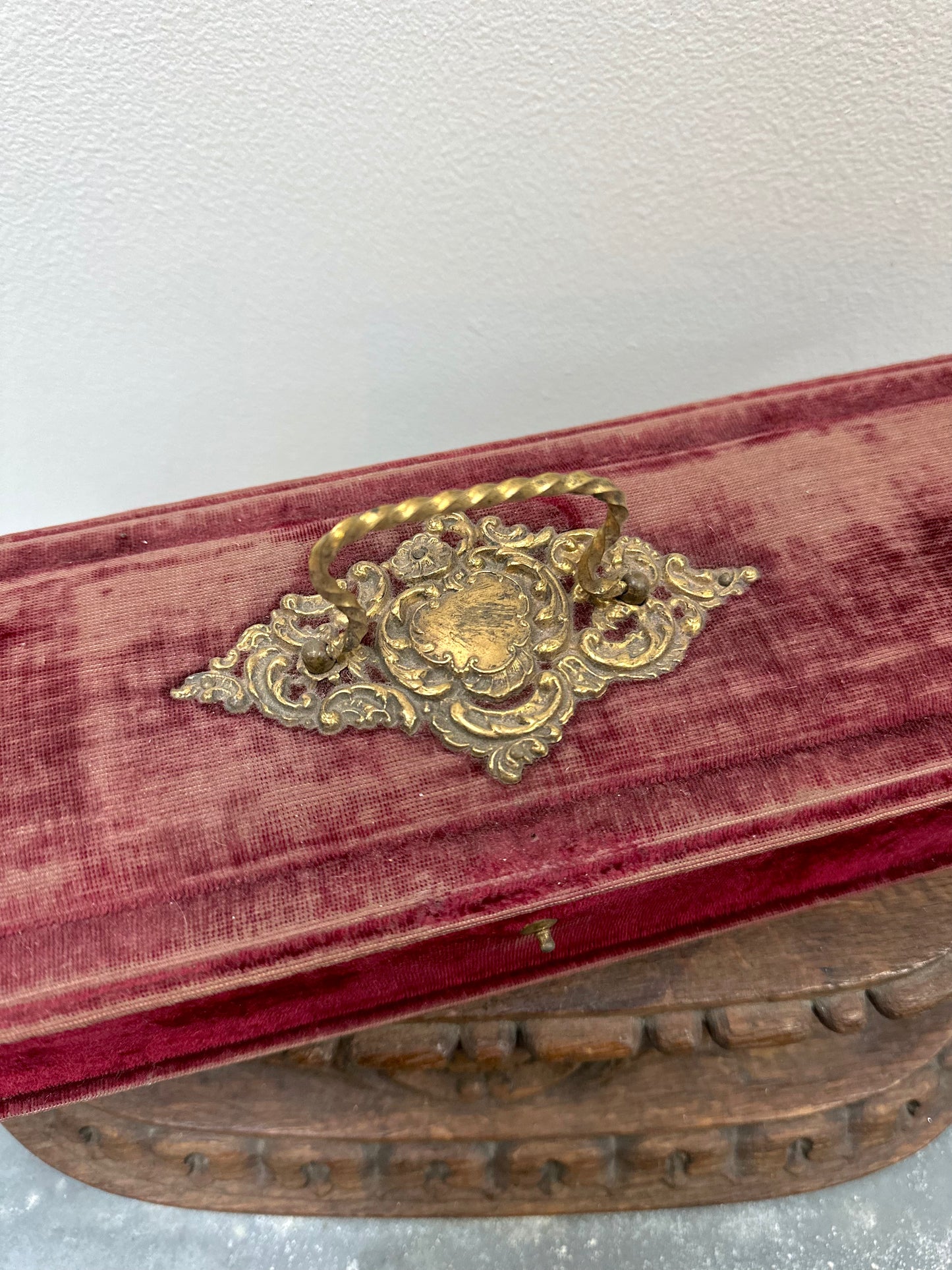 Antique French Raspberry Velvet Boudoir Box