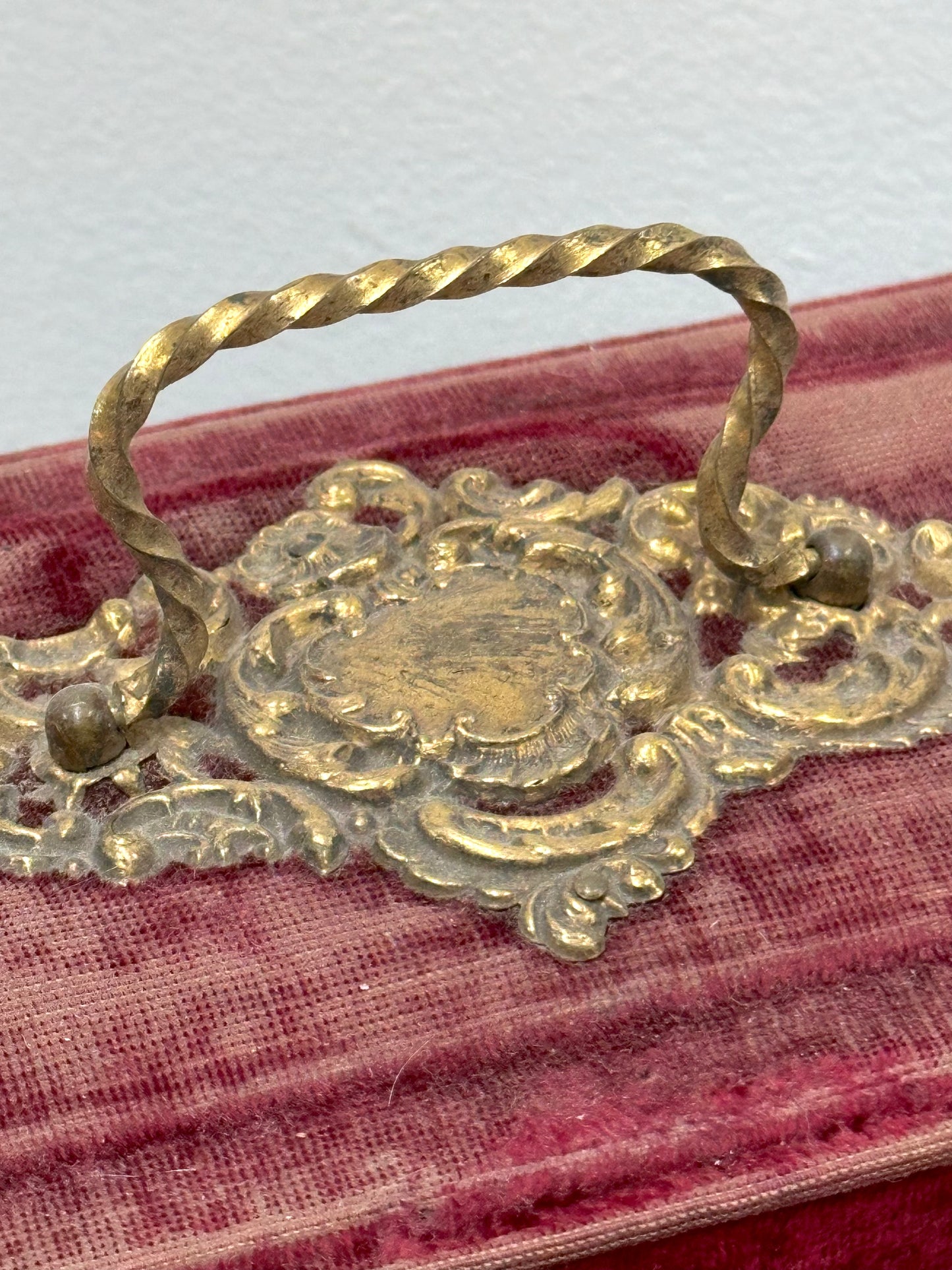 Antique French Raspberry Velvet Boudoir Box