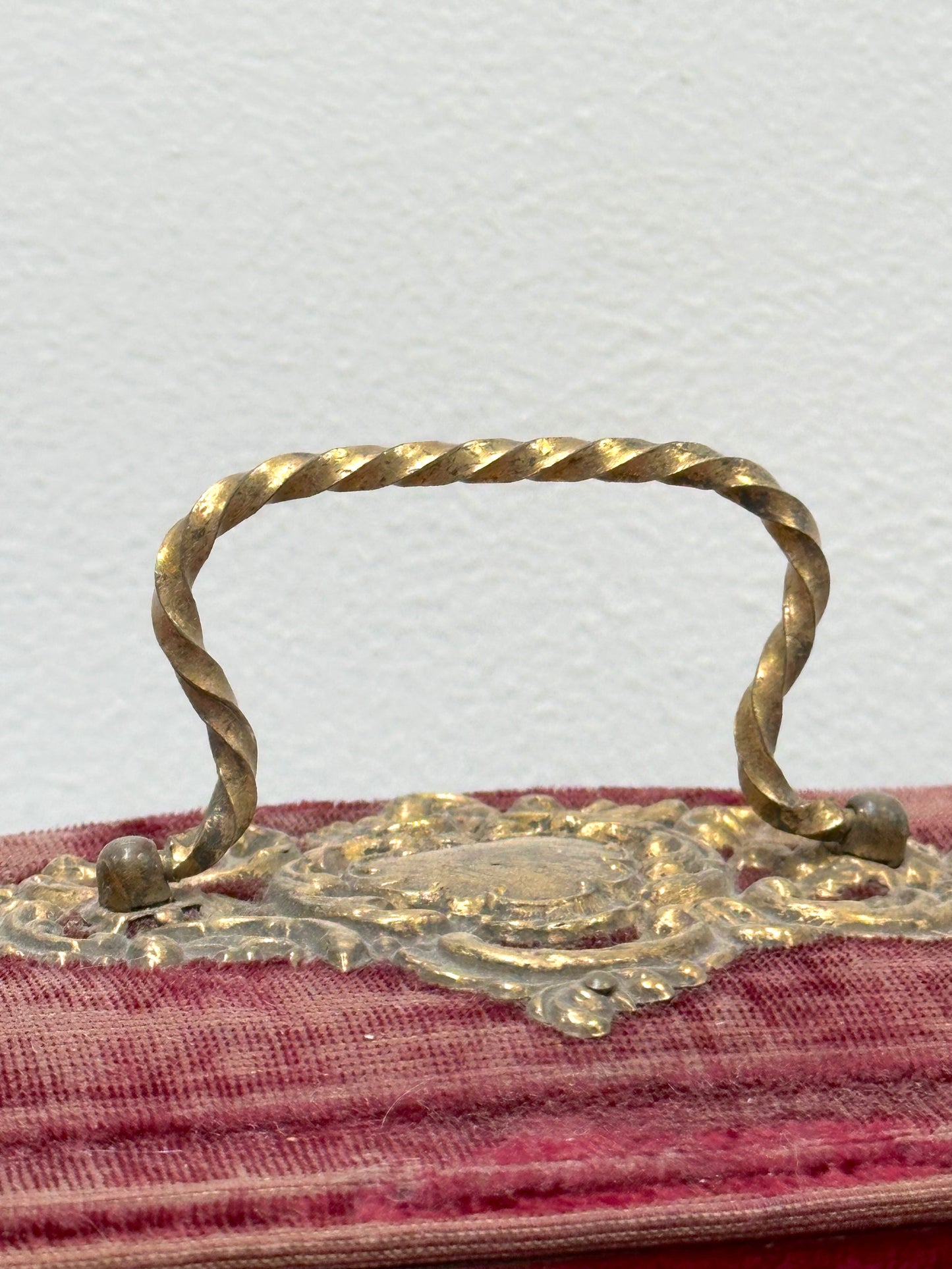 Antique French Raspberry Velvet Boudoir Box