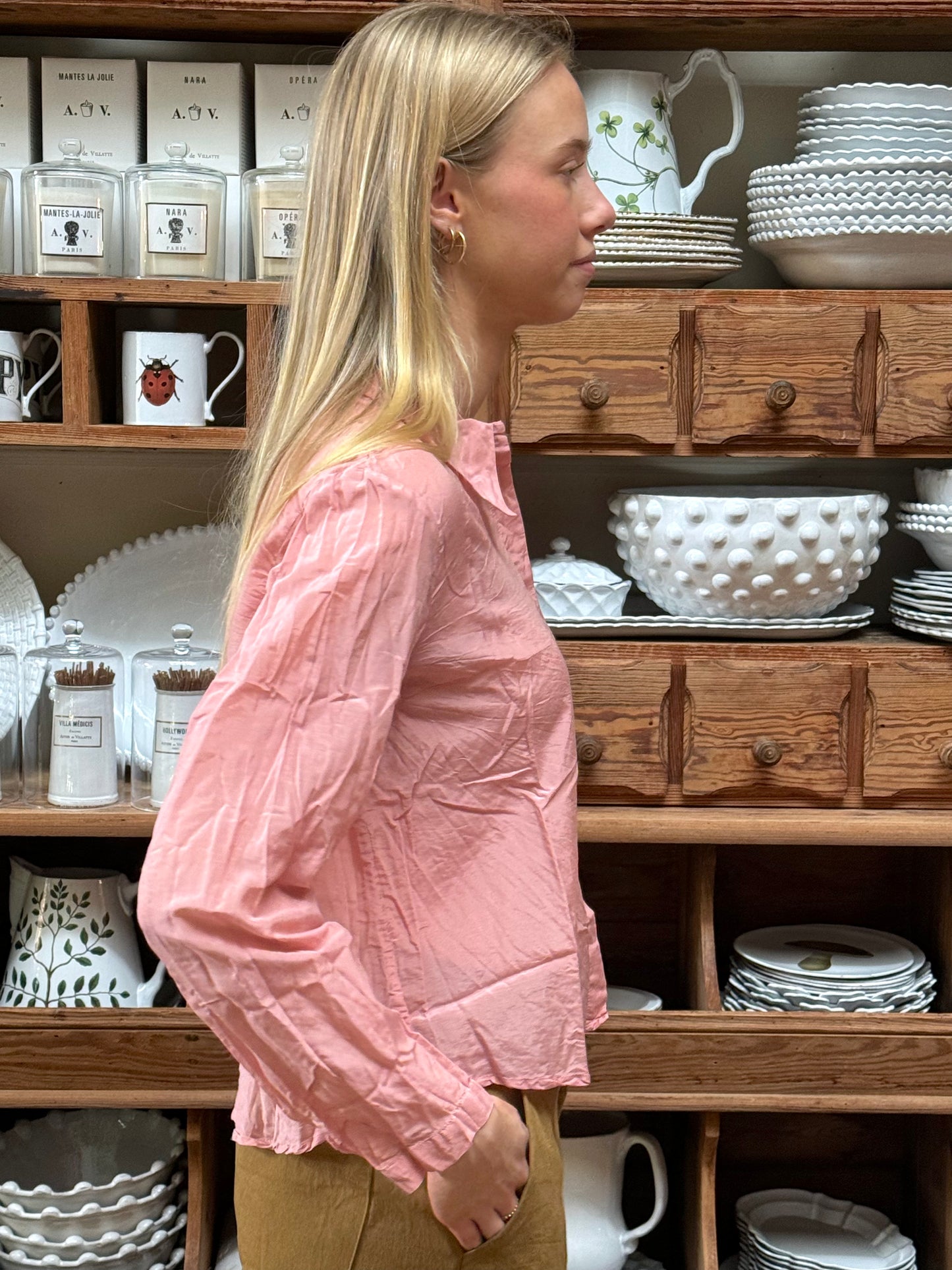 Sula Button Up Blouse - Rose Tan