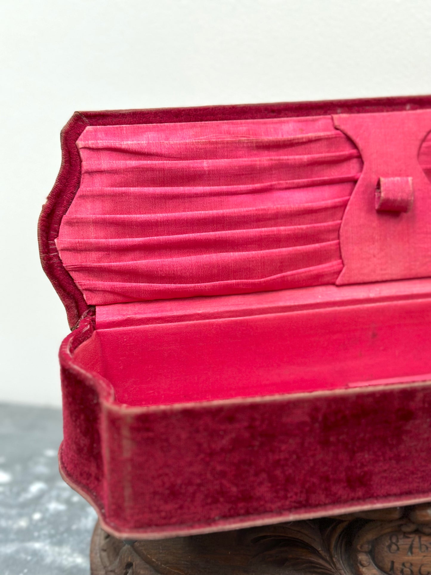 Antique French Raspberry Velvet Boudoir Box