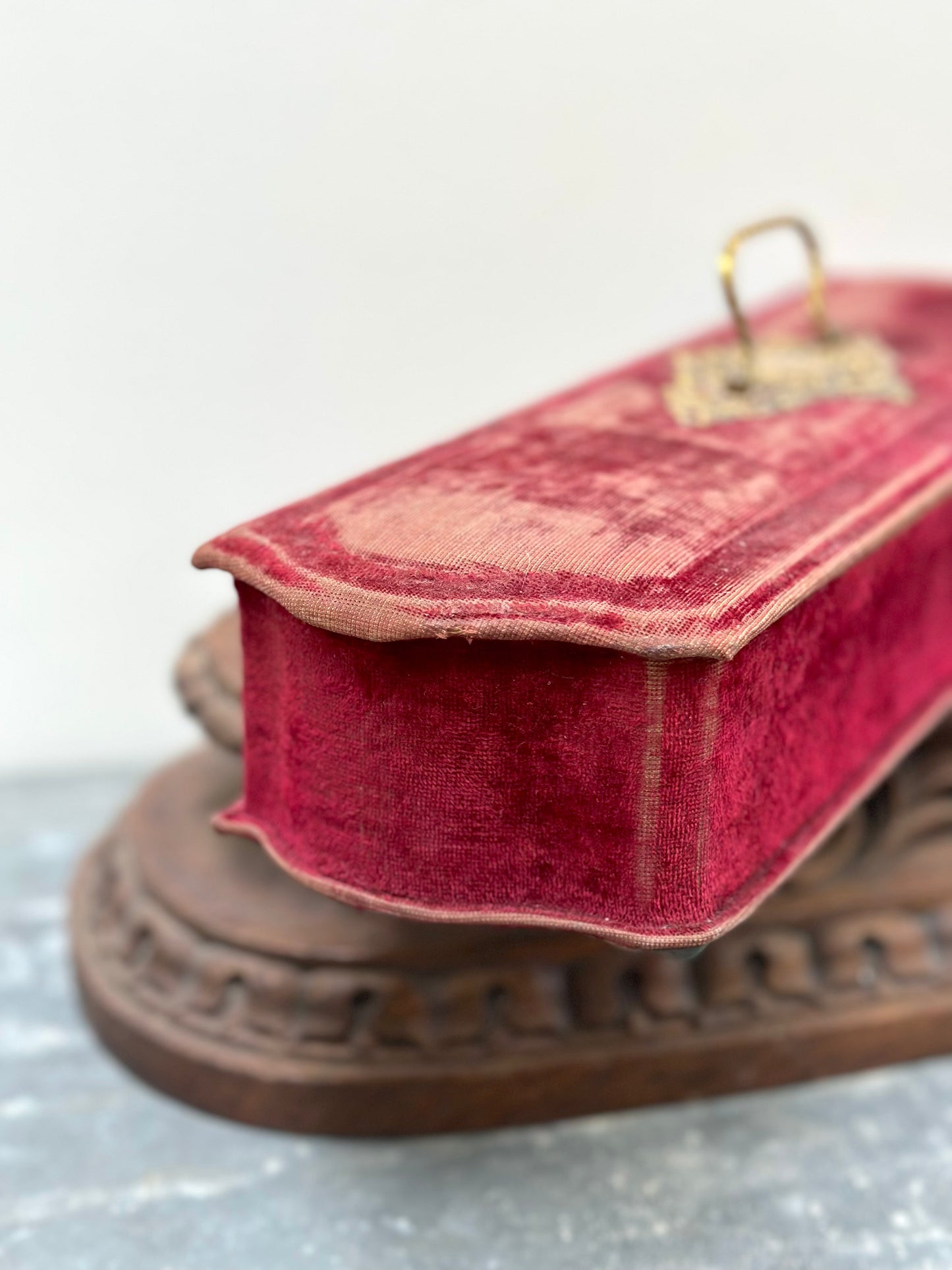 Antique French Raspberry Velvet Boudoir Box