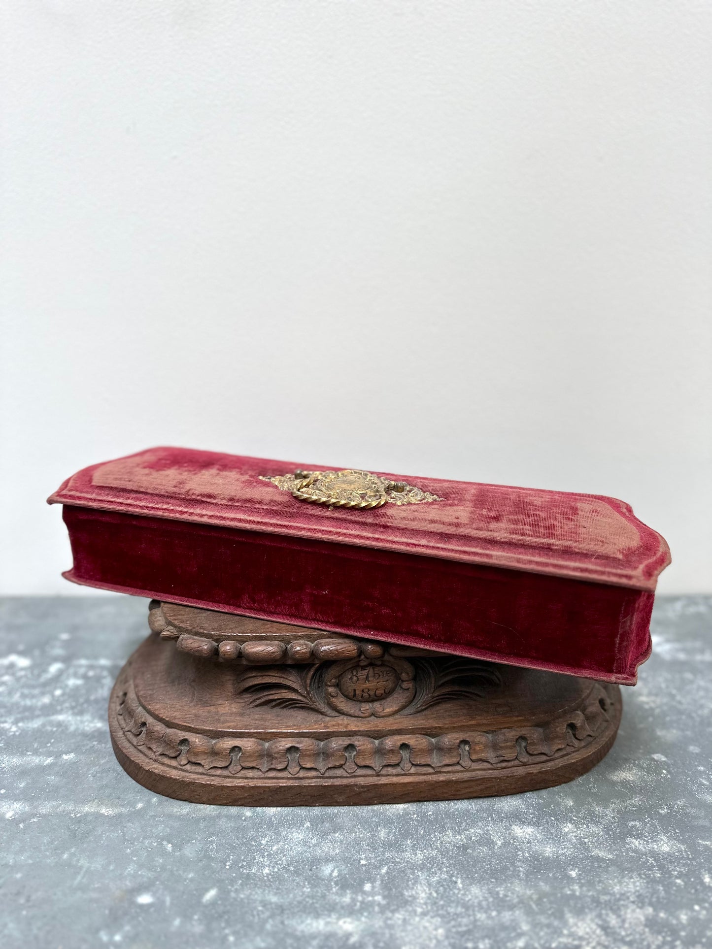 Antique French Raspberry Velvet Boudoir Box