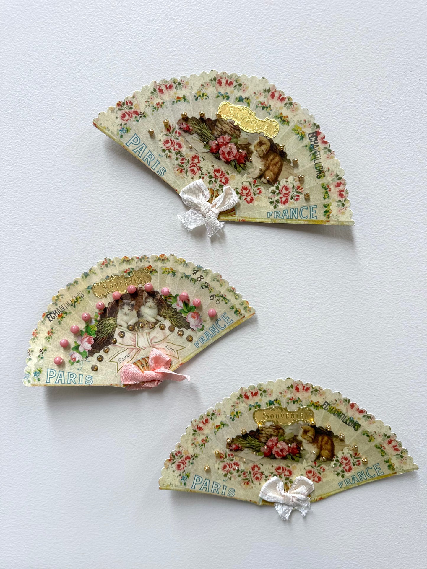 Antique French Set of Bead Sample Cards with Cats