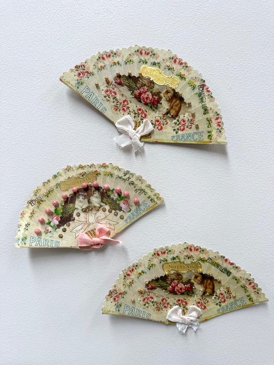 Antique French Set of Bead Sample Cards with Cats