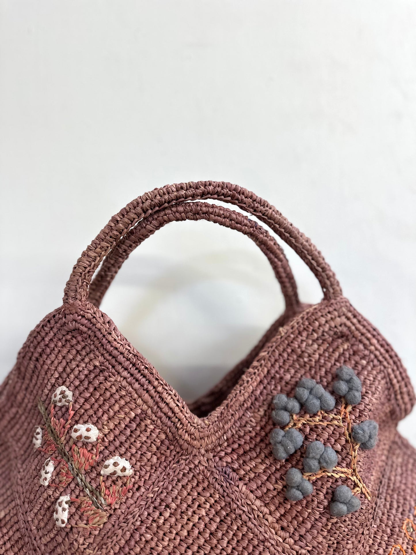 Sophie Digard Large Pink Raffia Bag With Spring Flowers