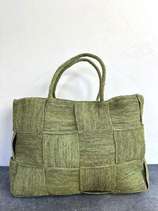 Sophie Digard Large Raffia Woven Bag - Green