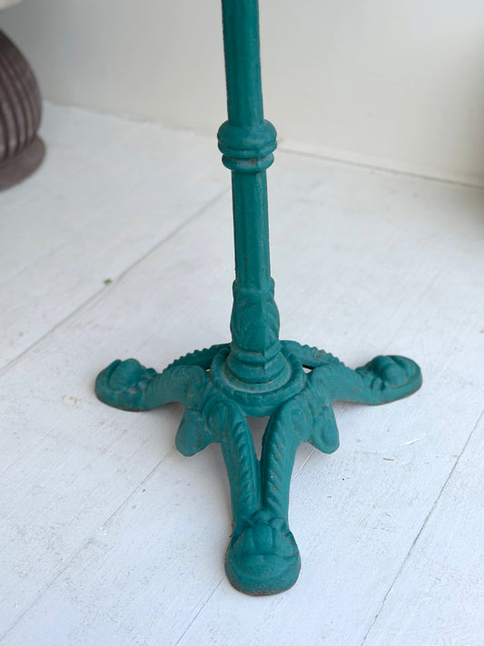Antique French Round White Marble Café Table With Green Base
