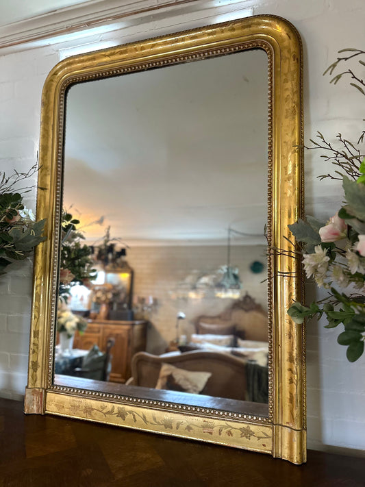 Antique French Over Mantle Louis Phillipe Gold Gilt Mirror