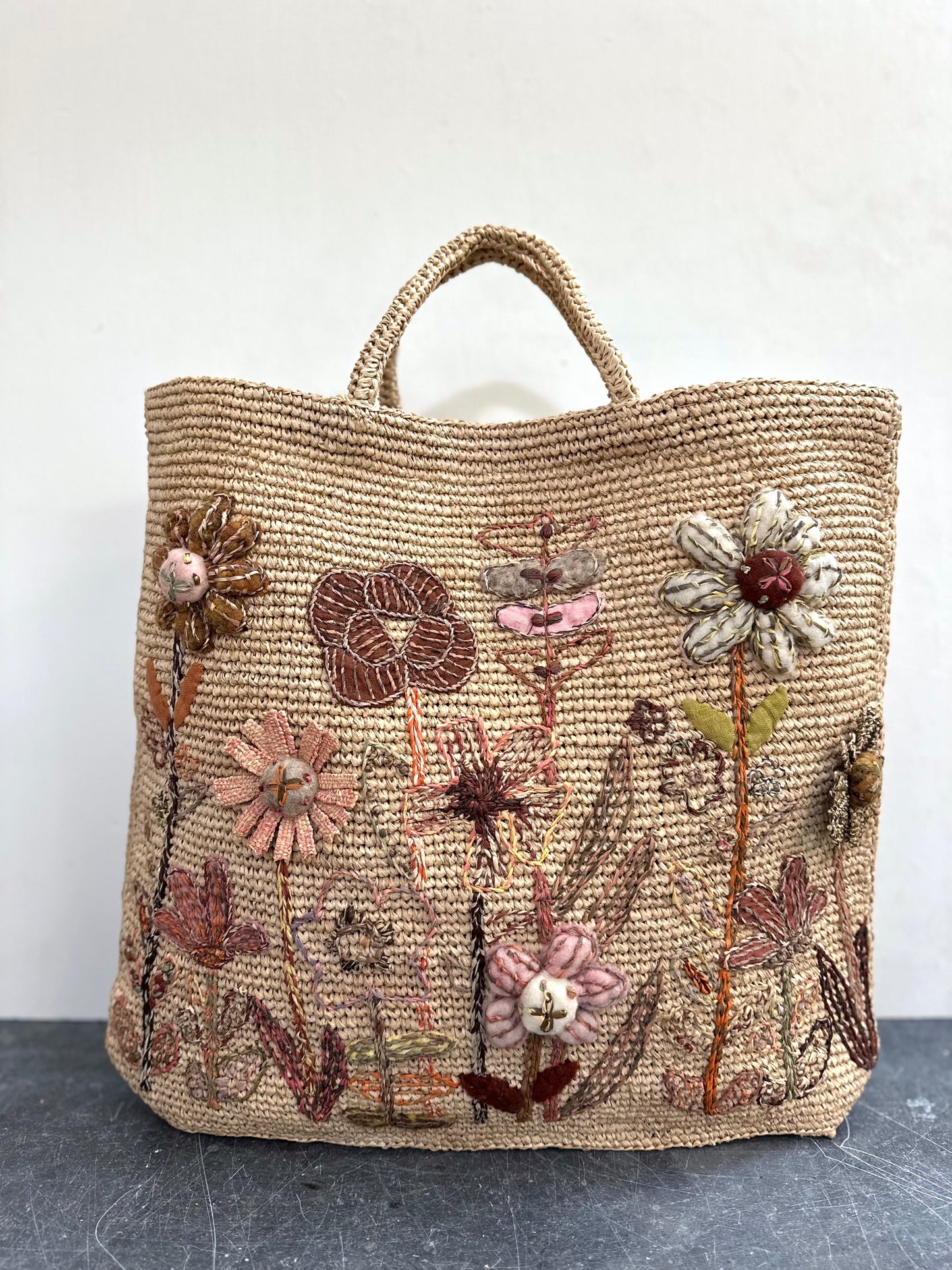 Sophie Digard Medium Raffia Bag Spring Flower Garden