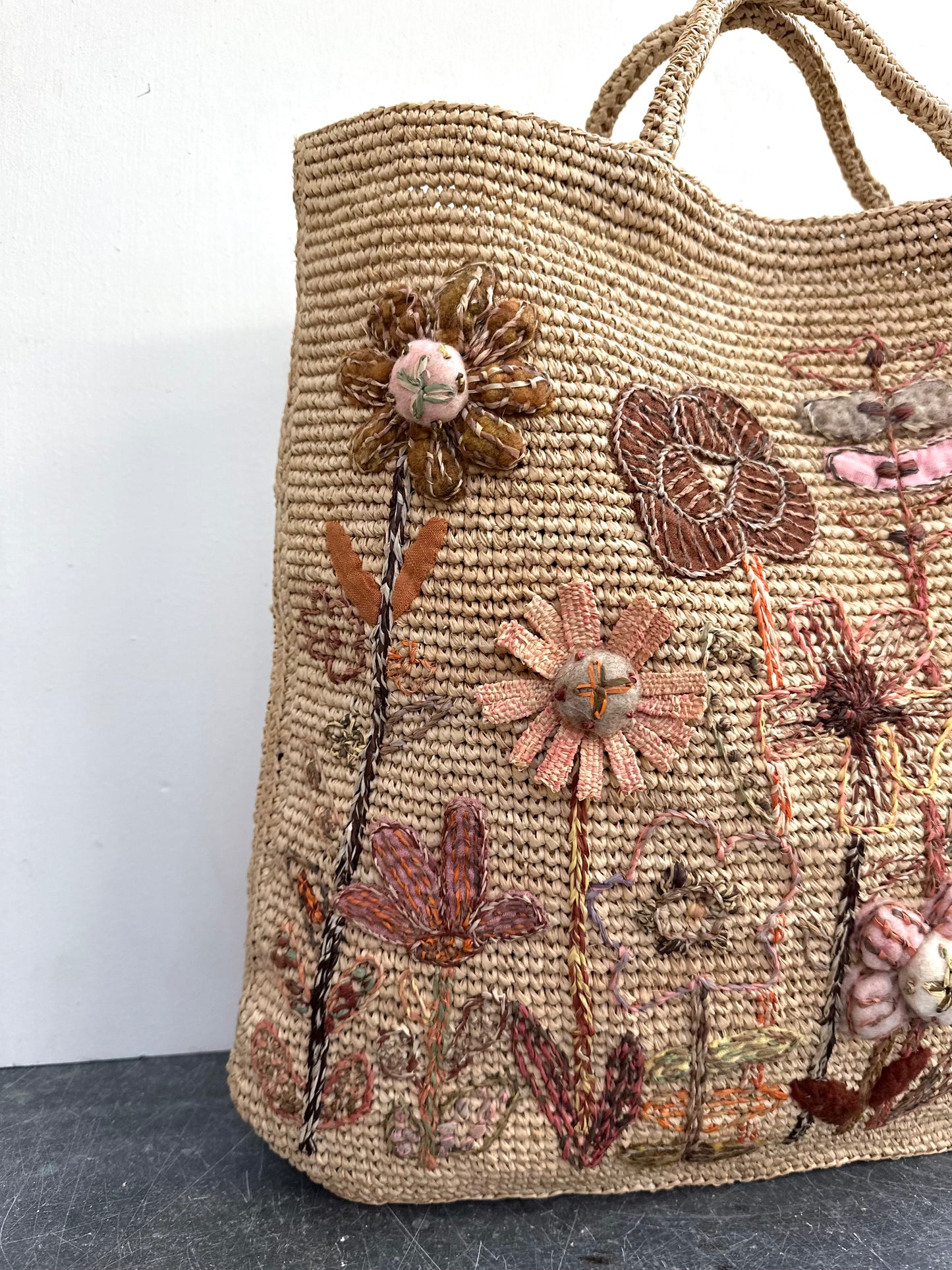 Sophie Digard Medium Raffia Bag Spring Flower Garden
