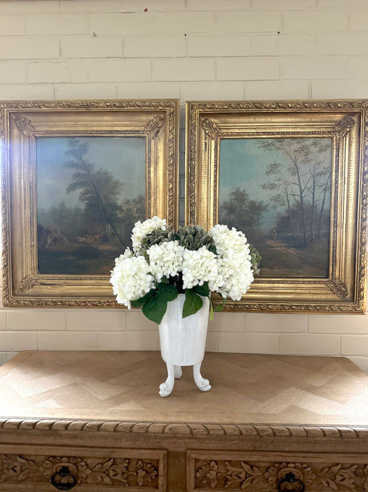 Antique European Pair of Framed Forest Scene Paintings