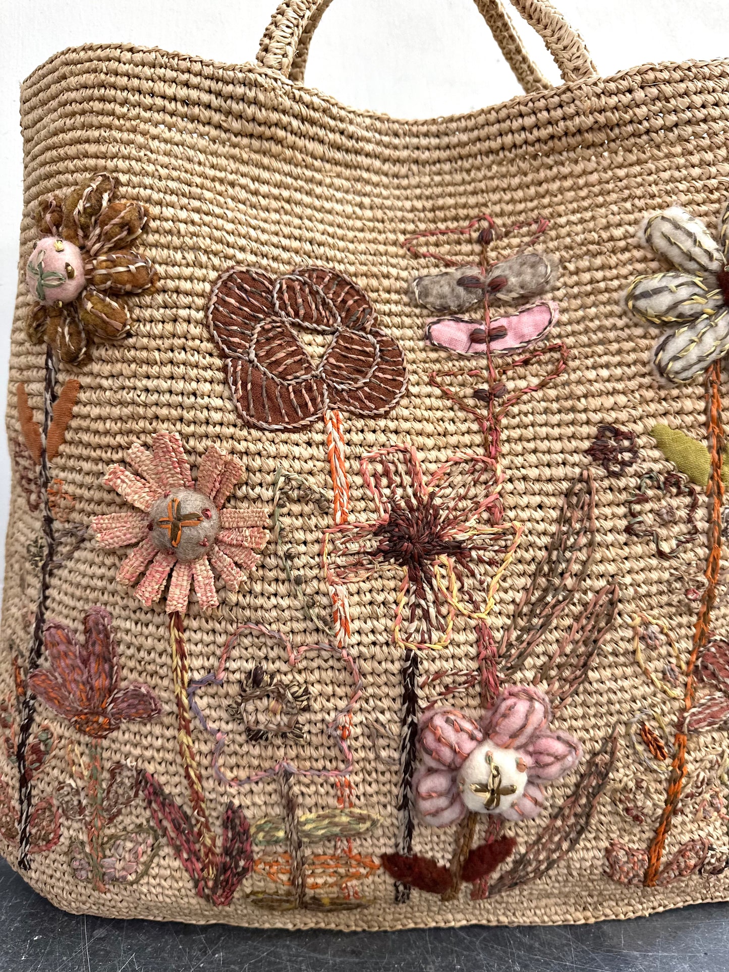 Sophie Digard Medium Raffia Bag Spring Flower Garden
